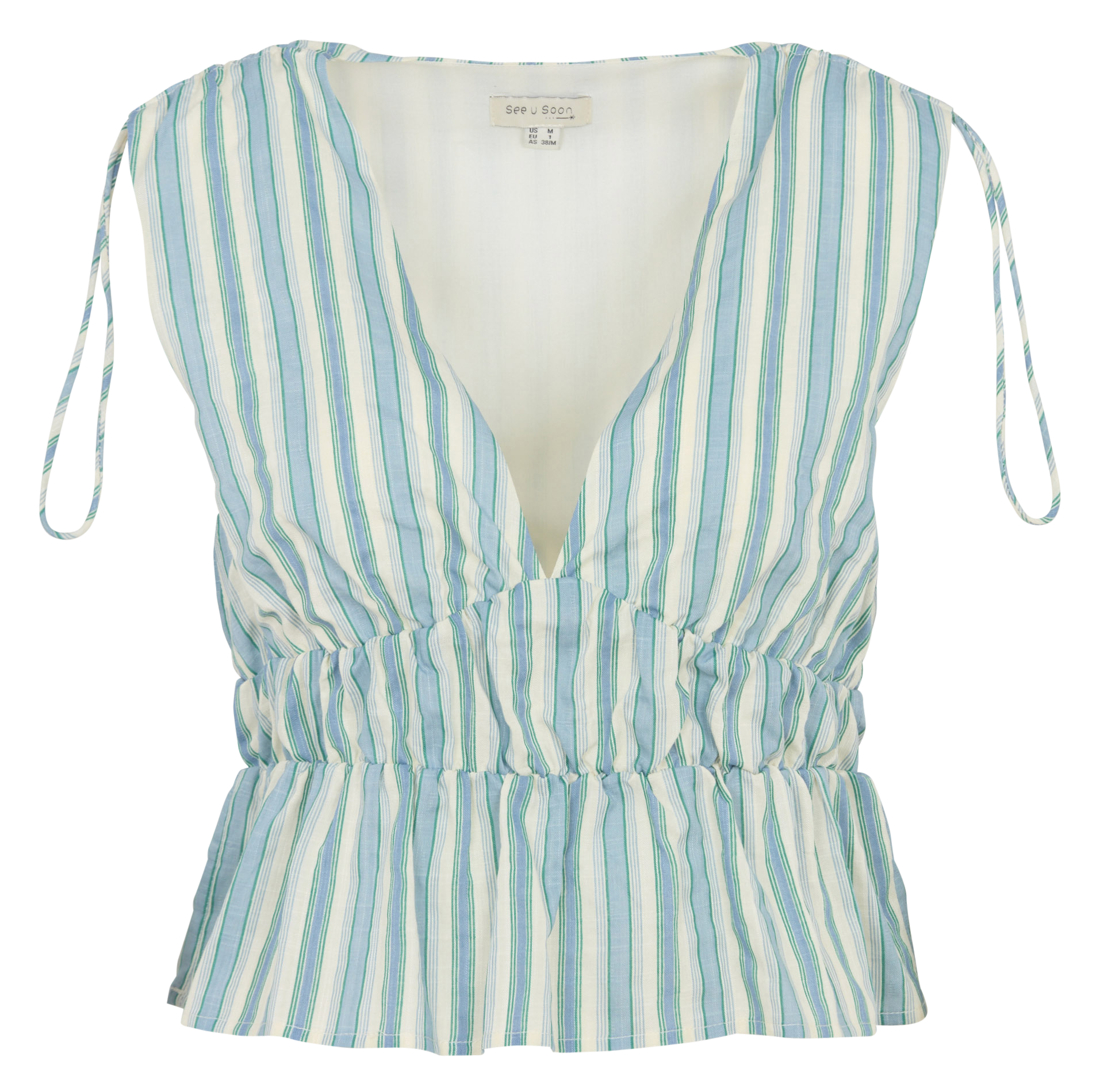 Eng anliegendes Top mit V-Ausschnitt aus Baumwollmischung SEE U SOON Grun