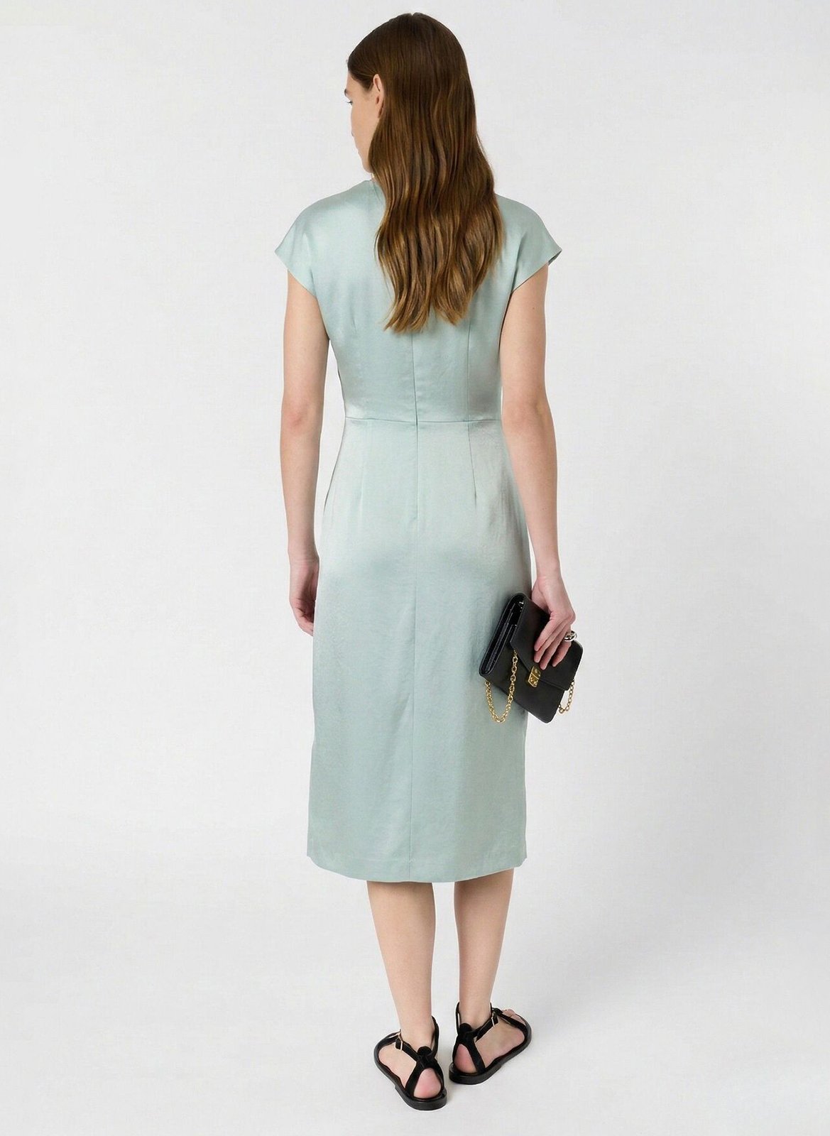 Robe midi col rond drapée unie GERARD DAREL Vert