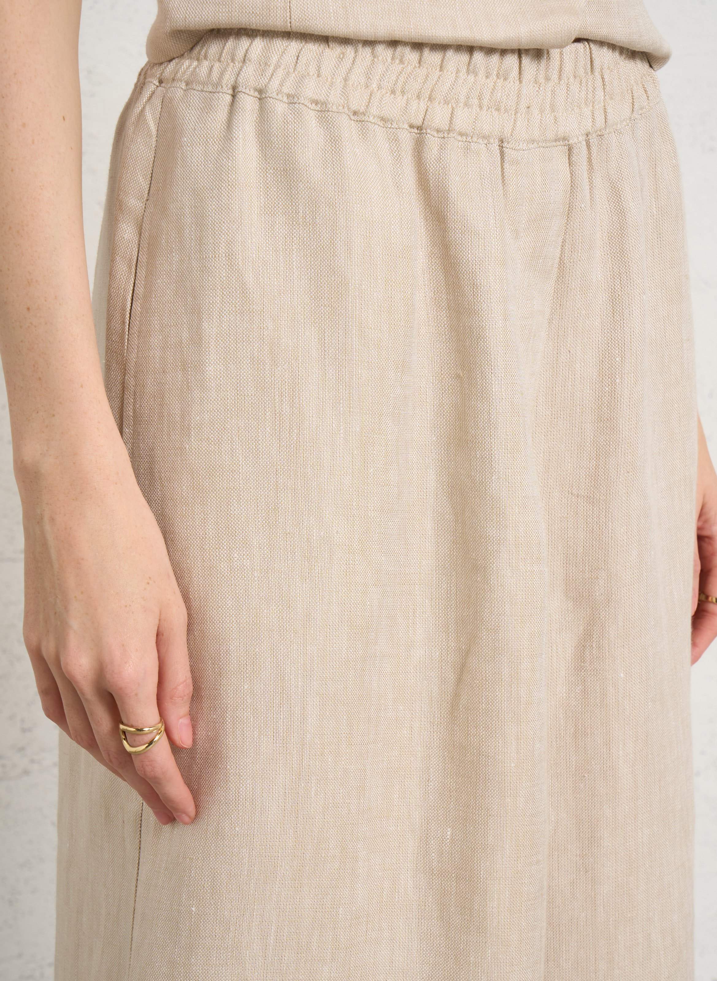 Wijde linnen broek met elastische tailleband MAX MARA WEEK END Beige