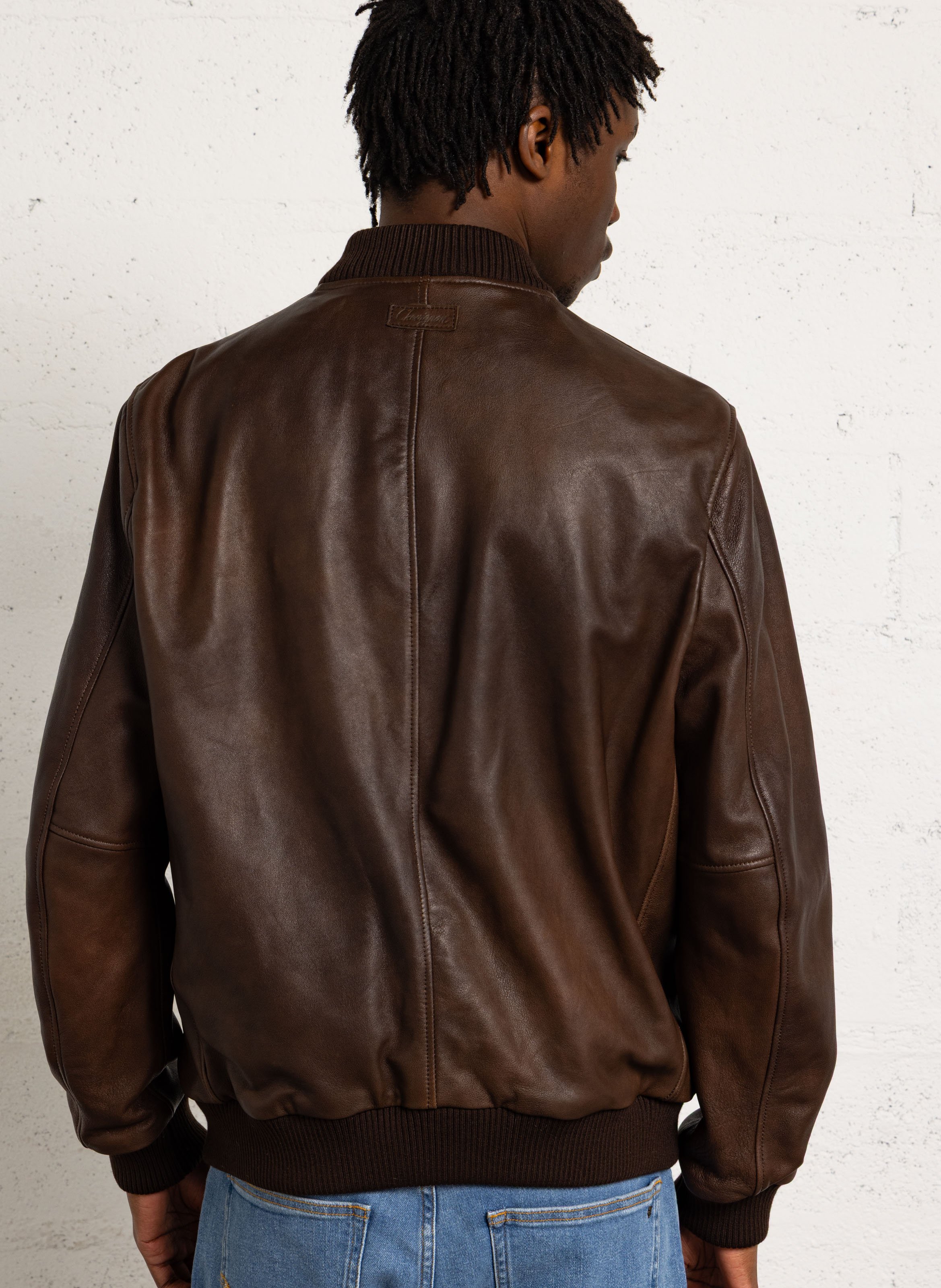 Hooded leather jacket CHEVIGNON Brown