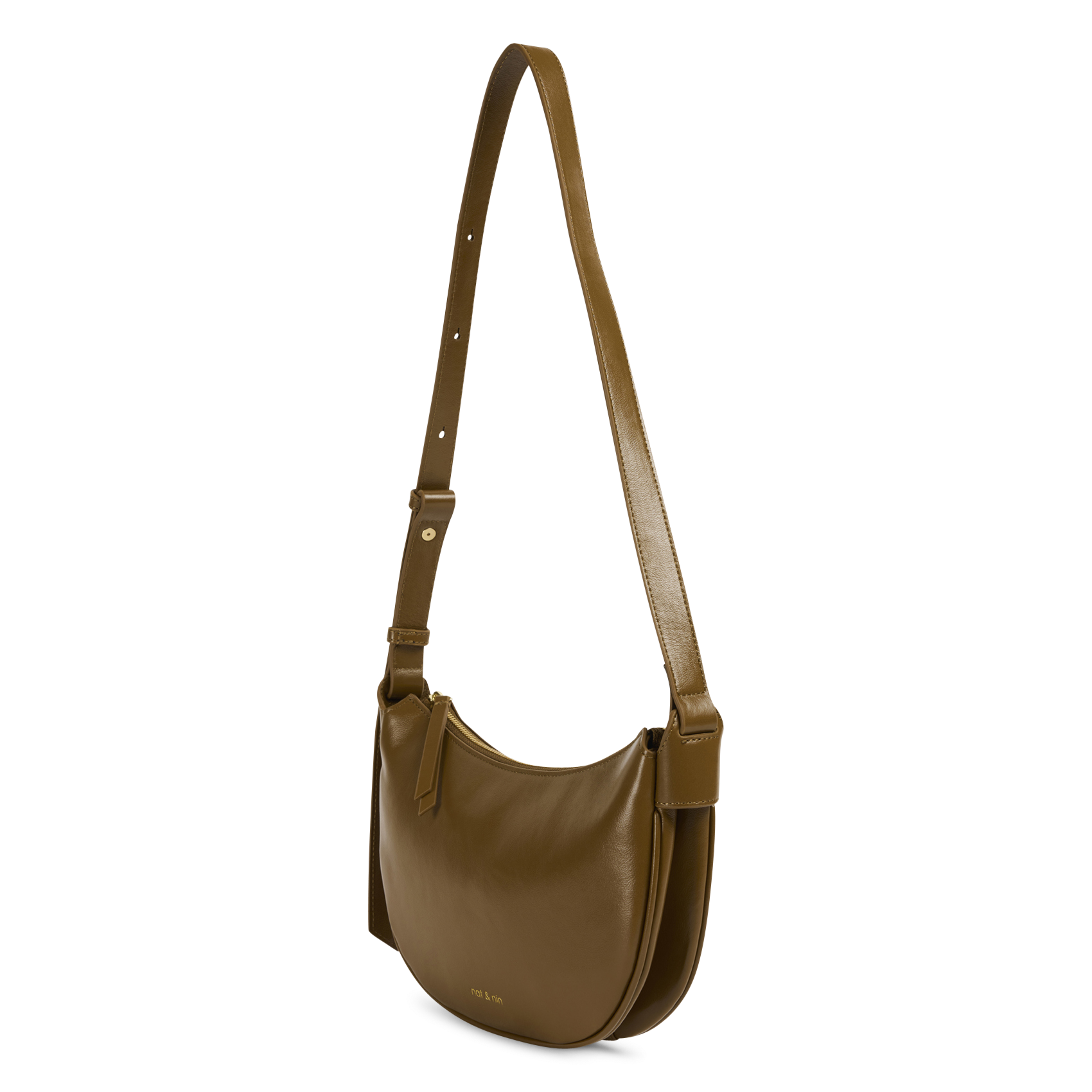 Sac bandoulière demi-lune en cuir NAT & NIN Marron