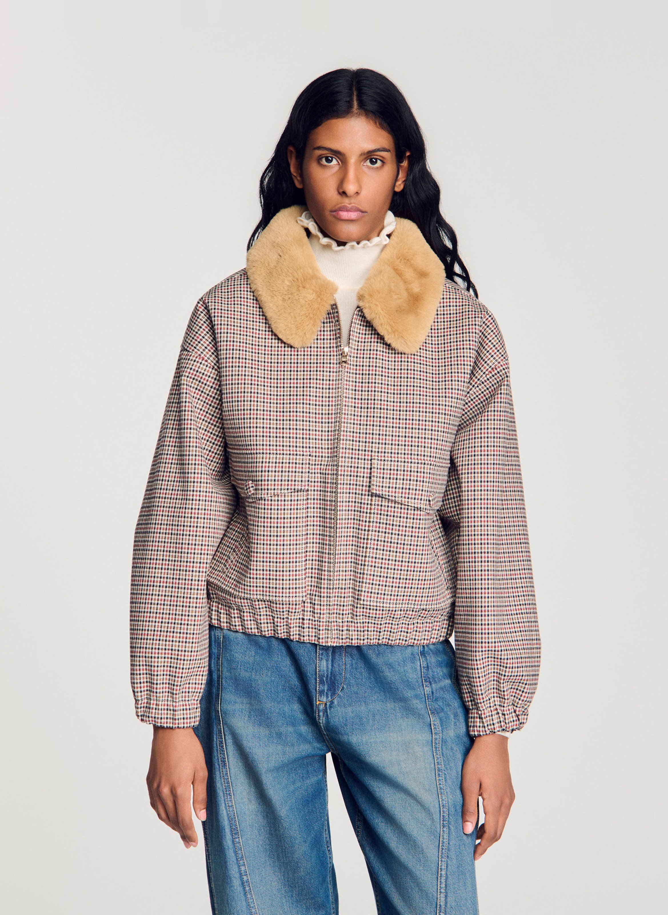 Oversized bedrukte jas in een katoenmix SANDRO Bruin