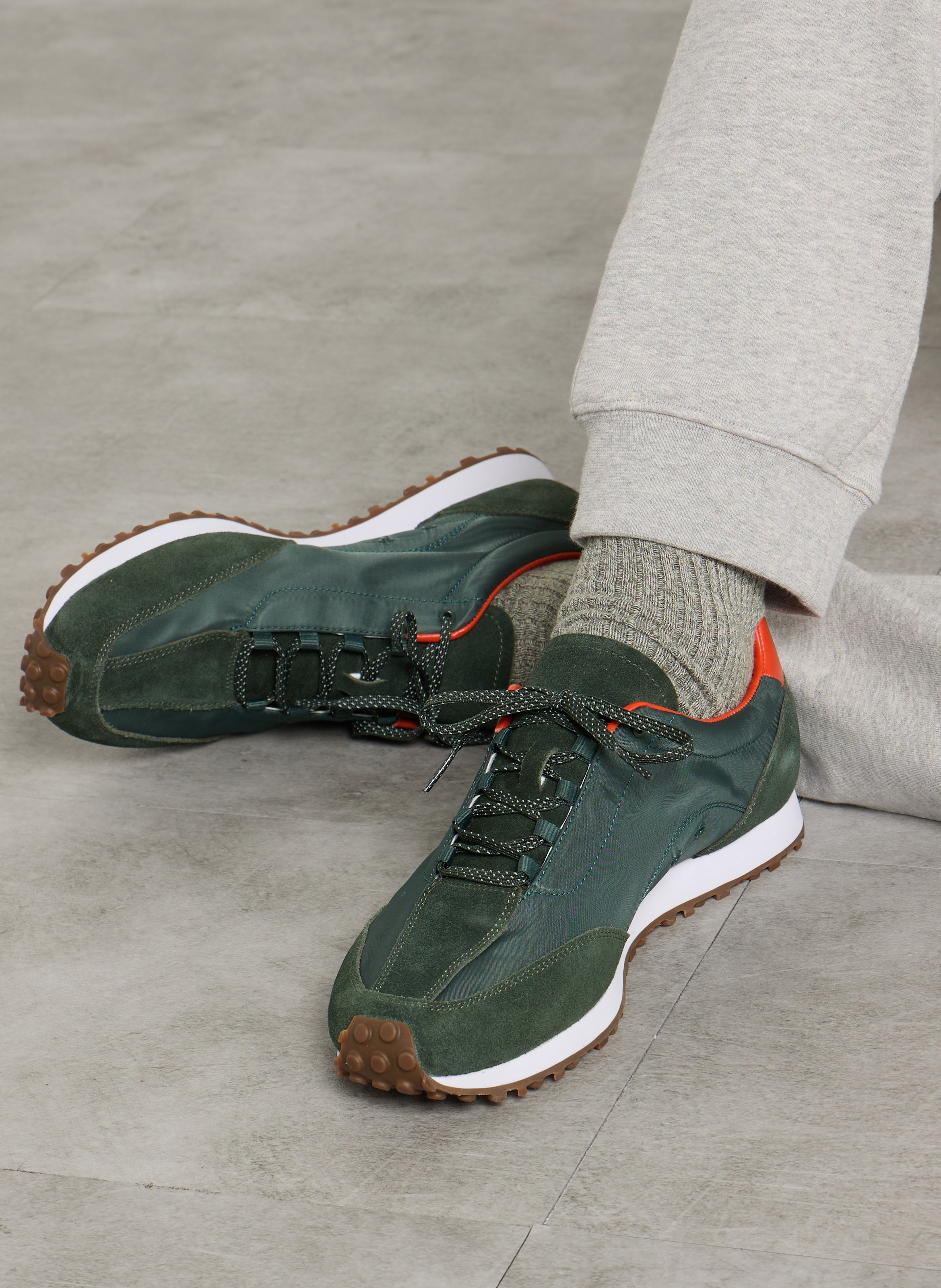 Low-top lace-up mixed leather sneakers PAUL SMITH Khaki