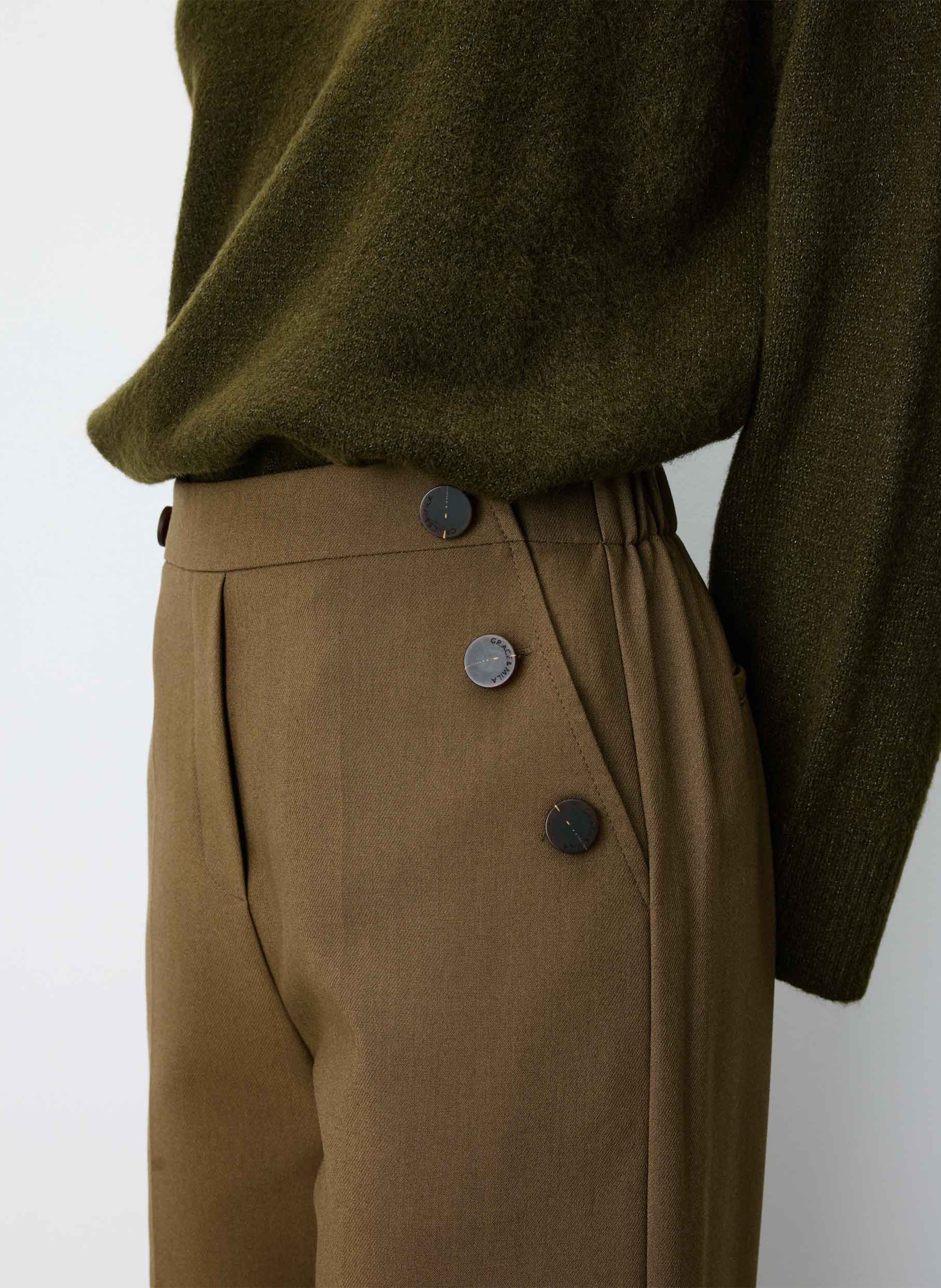 Pantalon droit taille haute | Vert GRACE ET MILA Femme