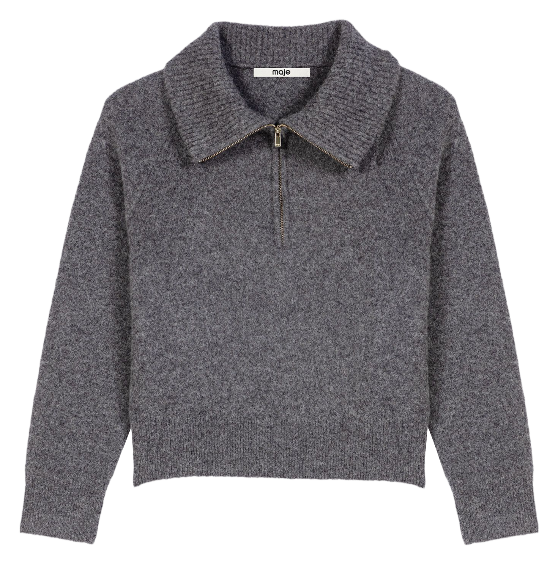 Pull droit à col zippé en laine mélangée MAJE Gris