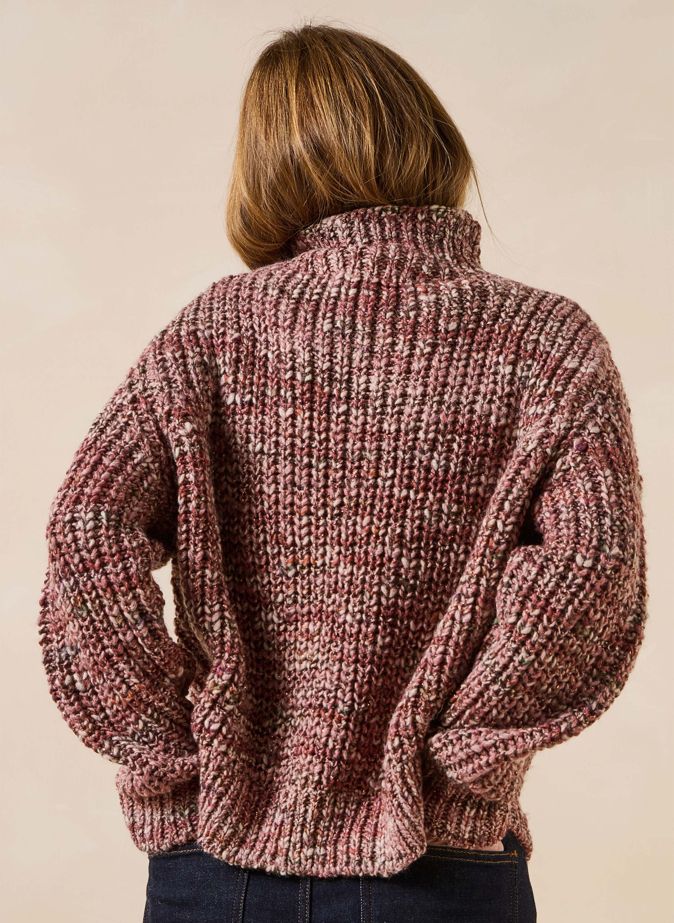 Straight high-neck knitted sweater | Pink LA FEE MARABOUTEE Women