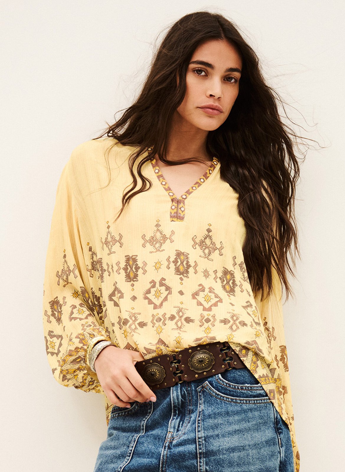 Blouse imprimée col tunisien BA&SH Jaune