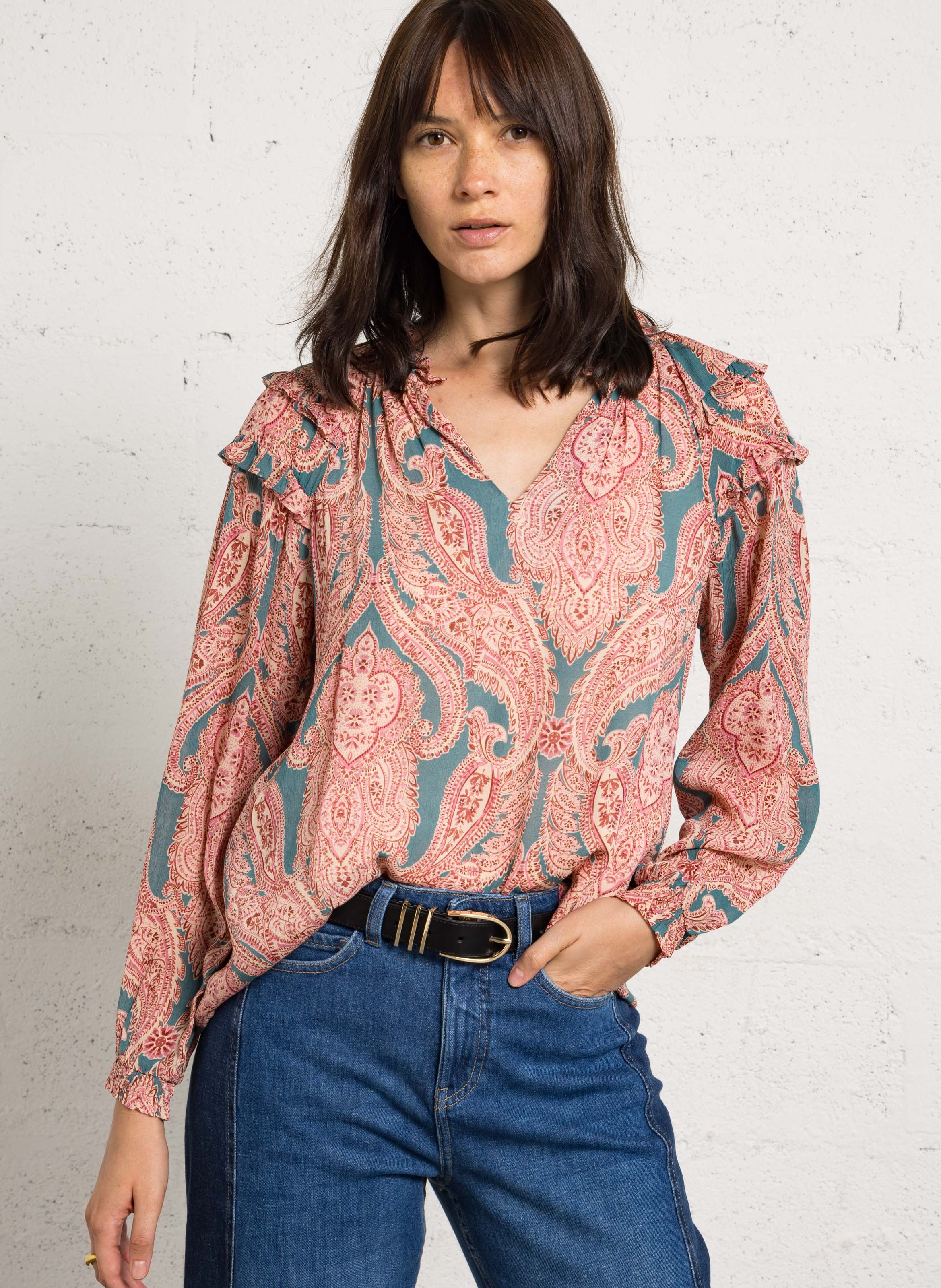 Ruime top met V-hals MAISON 123 Roze