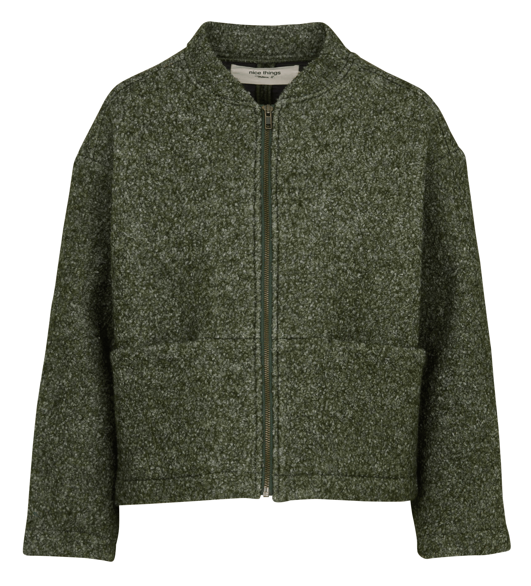 Veste droite col teddy en laine mélangée NICE THINGS Kaki