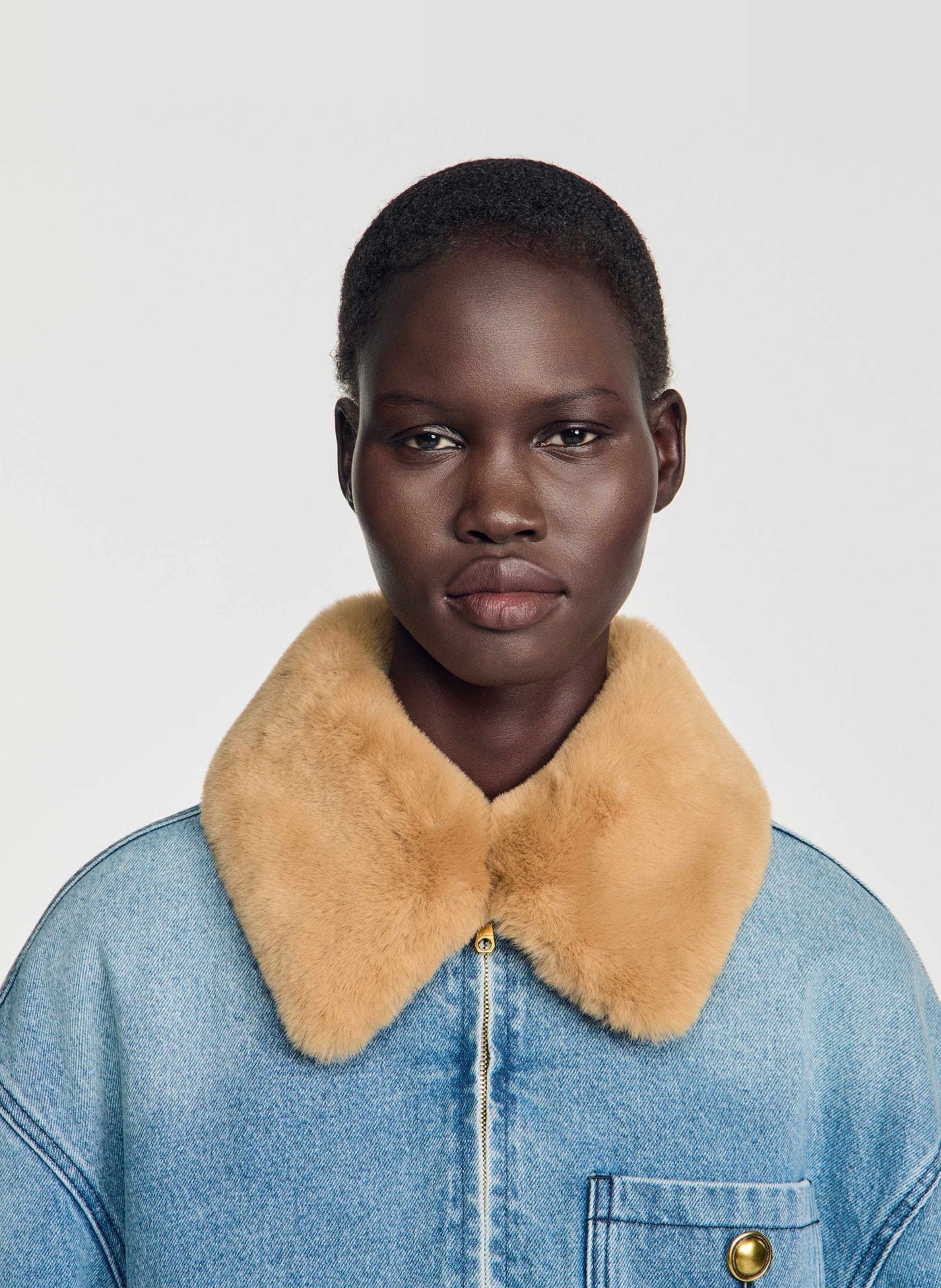 Manteau droit en coton SANDRO Bleu