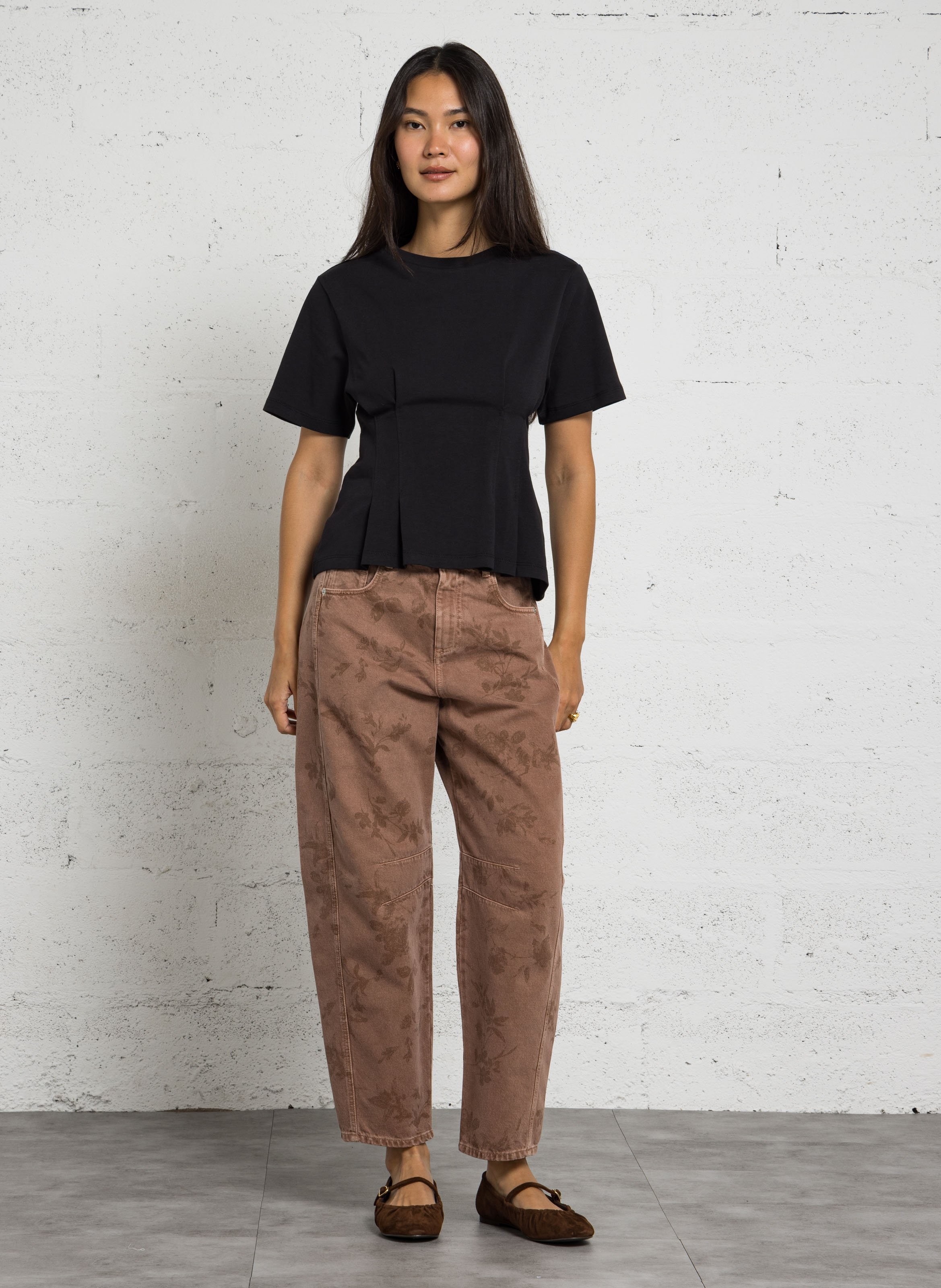 Tailliertes T-Shirt aus Baumwollmischung BERENICE Schwarz