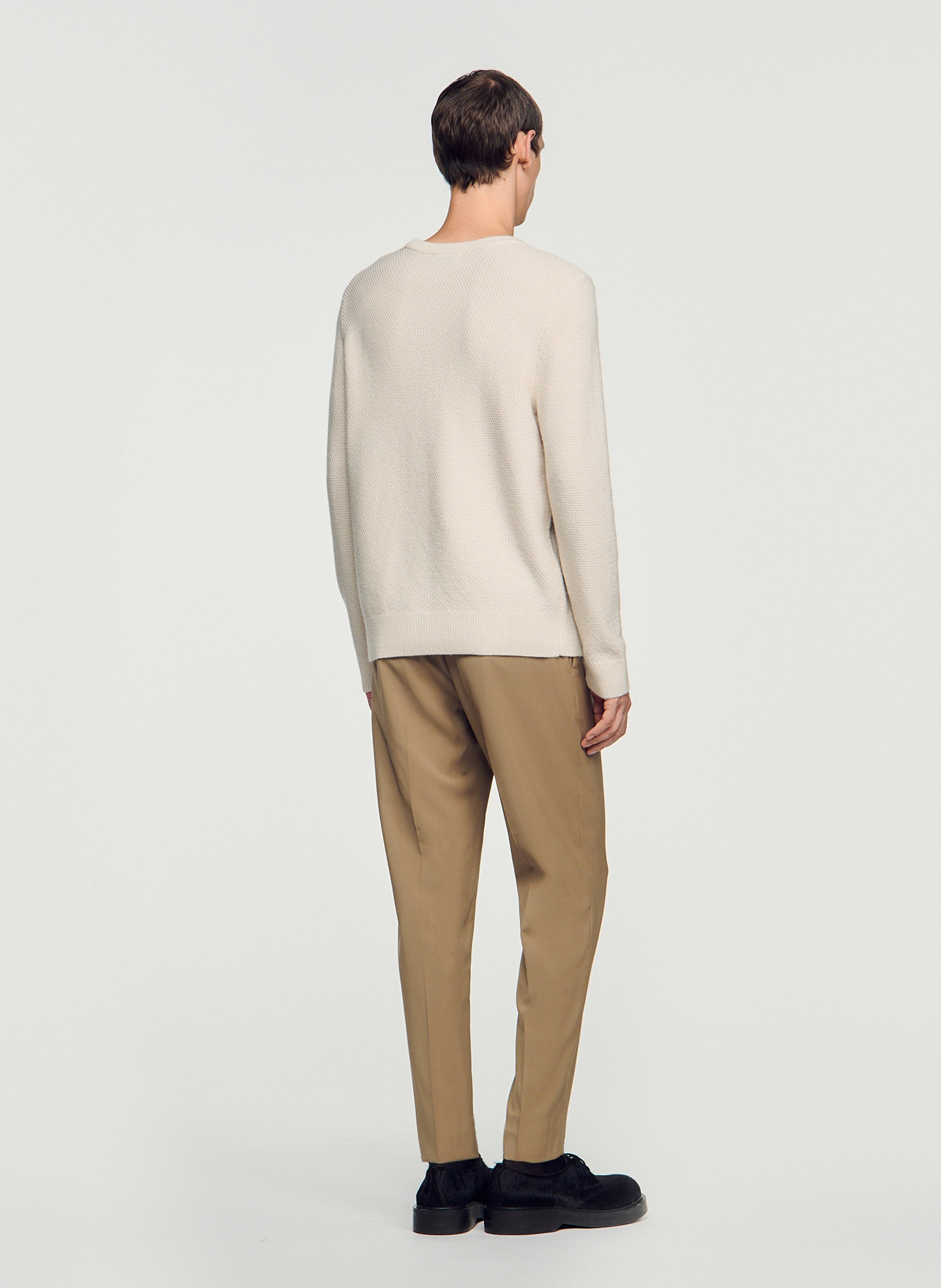 Pull droit col rond en laine SANDRO Beige