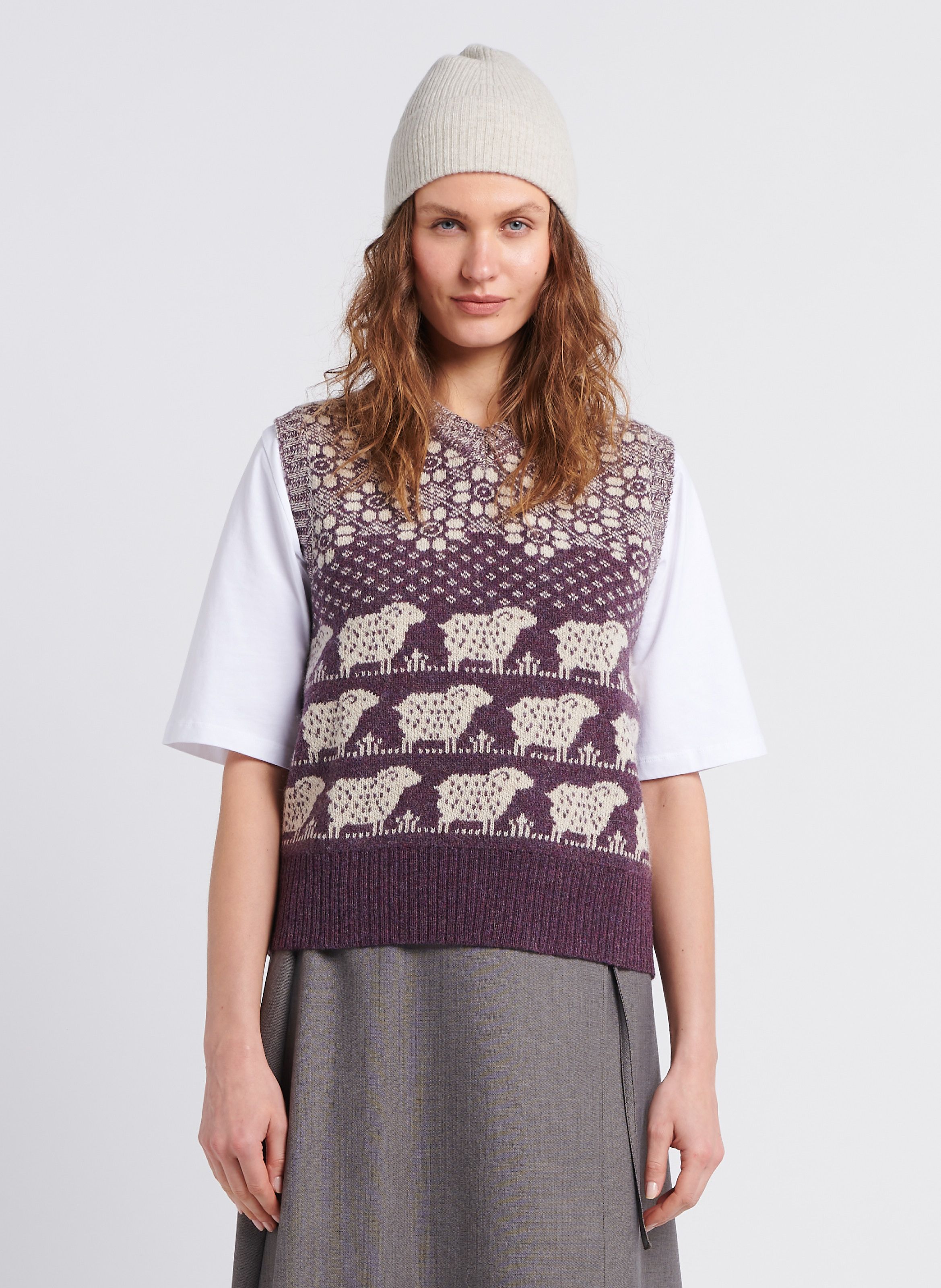 Pull jacquard sans discount manche