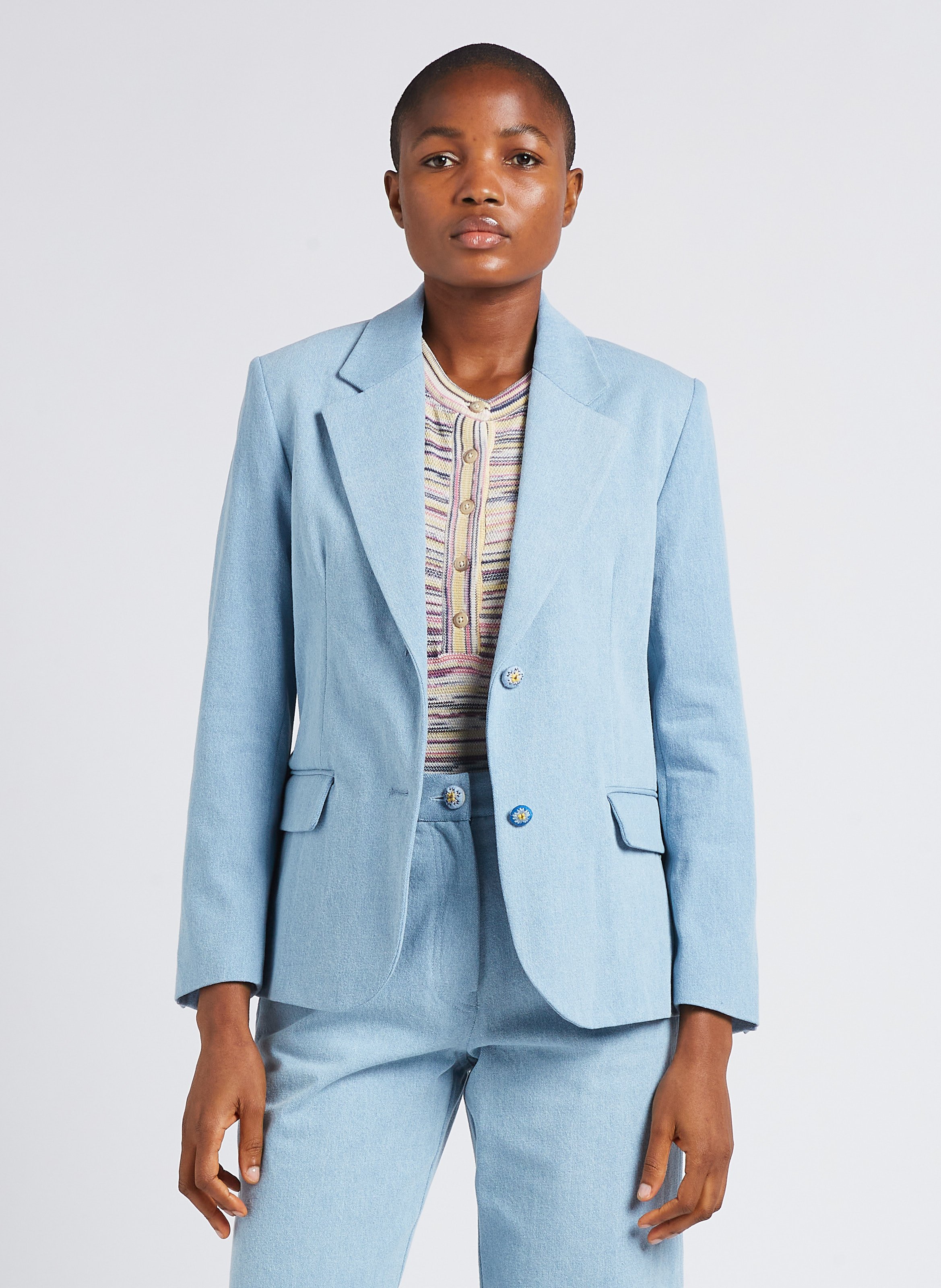 Cotton Blazer With Tailored Collar Denim Paul And Joe Women MUSICA 305 DENIM Place des Tendances