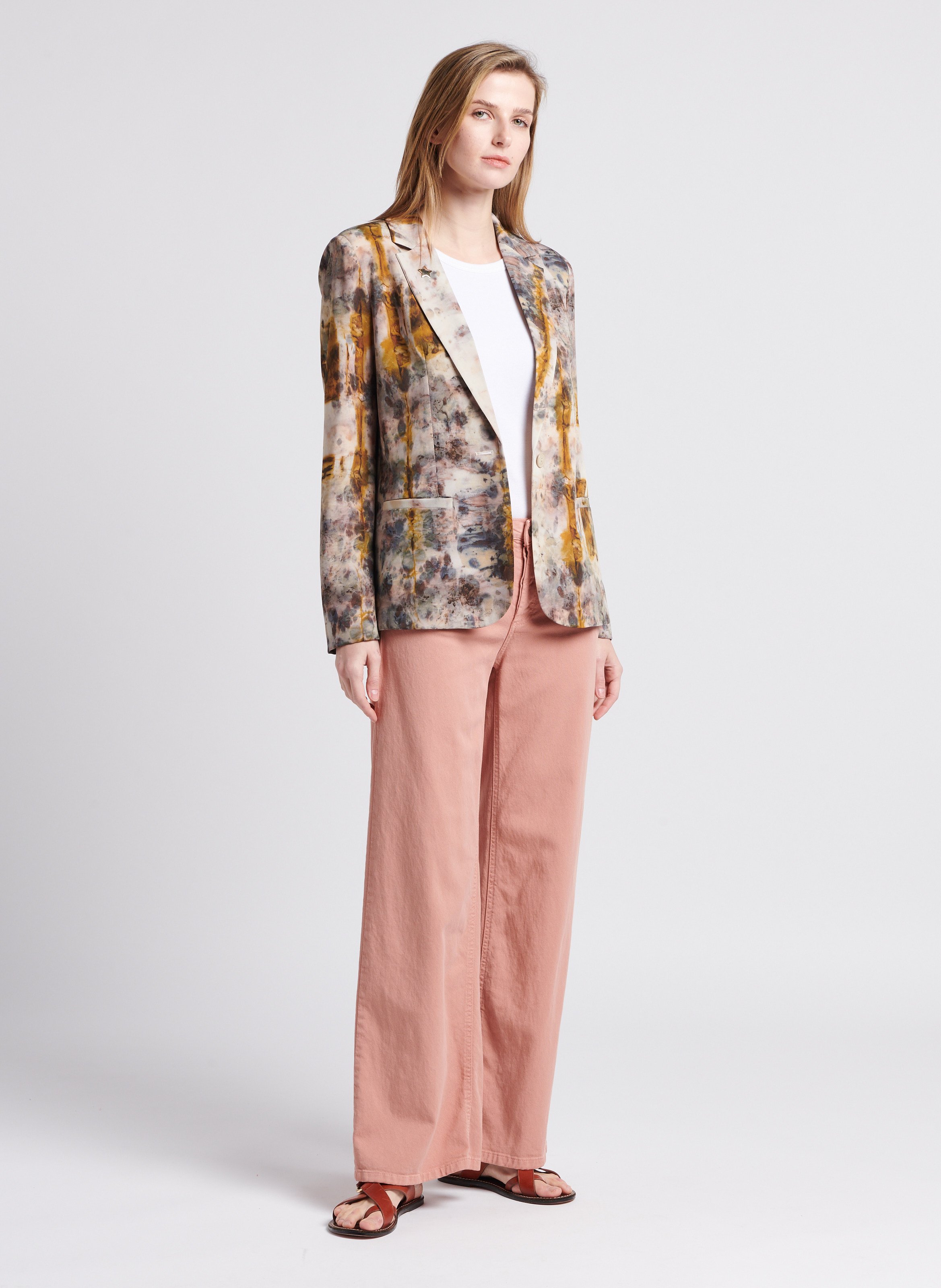 Straight-cut printed tailored jacket PLEASE Beige