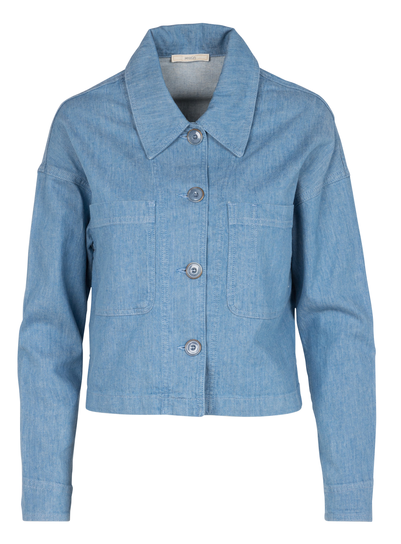 Surchemise droite col classique en coton et lin mélangé SESSUN Bleu