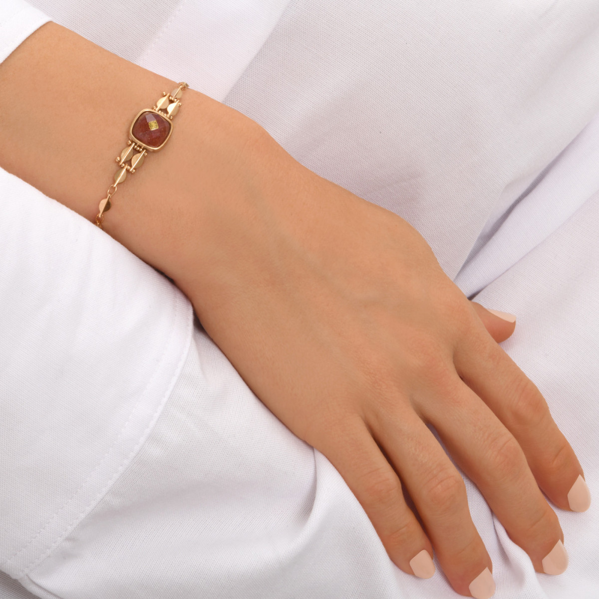 Bracelet fin réglable babylone cabochon en quartz fraise SATELLITE PARIS Rose