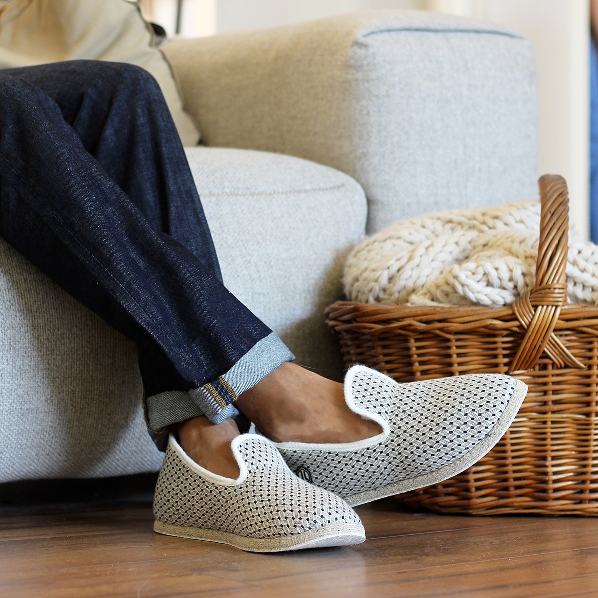 Fabric Charentaise slippers JULES & JENN White