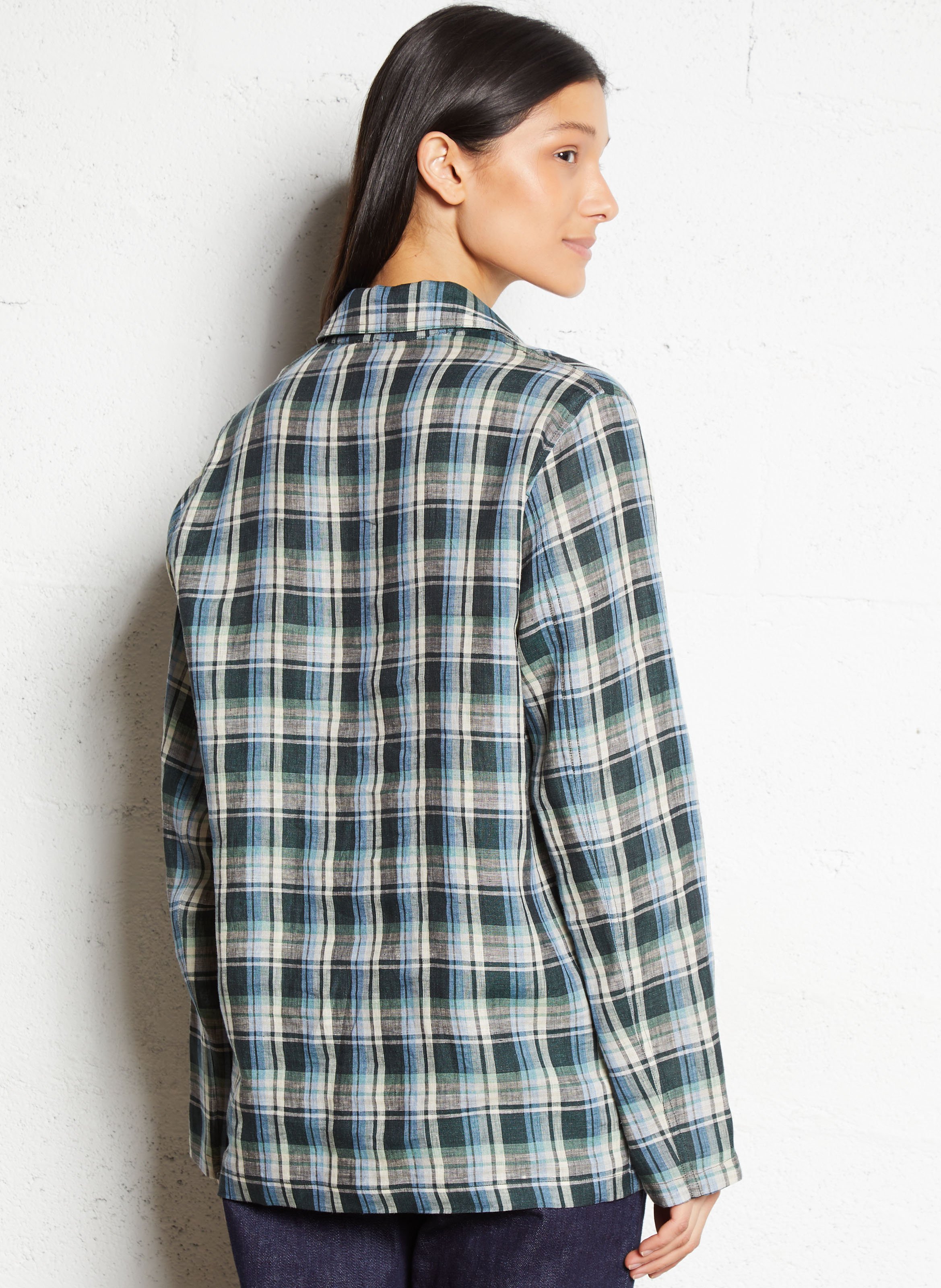 Checked linen shirt with classic collar DIEGA Green