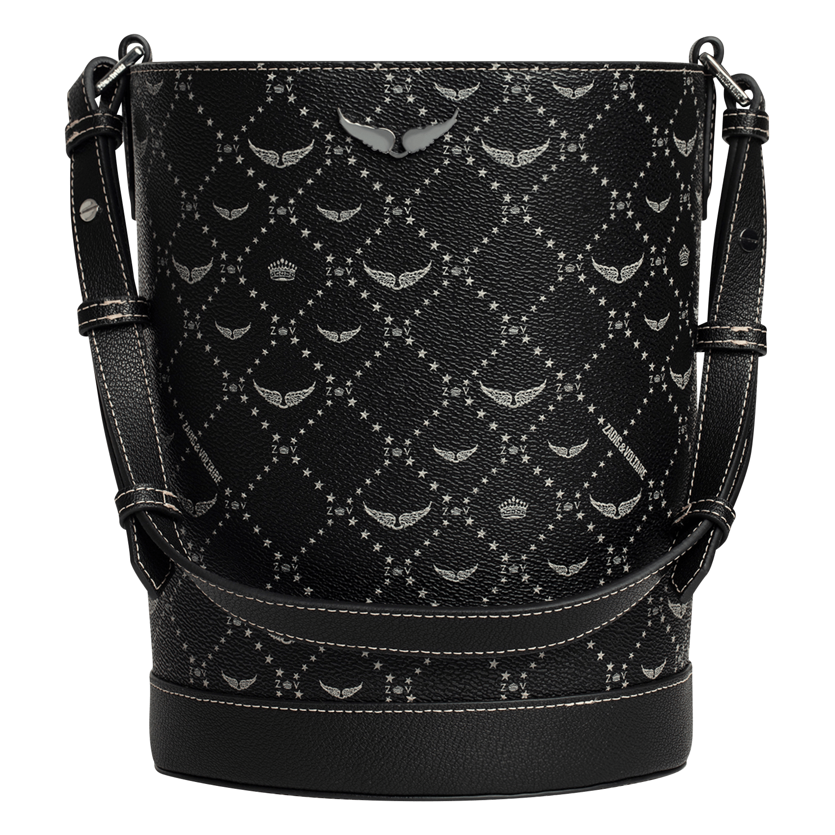 Sac seau en toile monogramme ZADIG&VOLTAIRE Noir