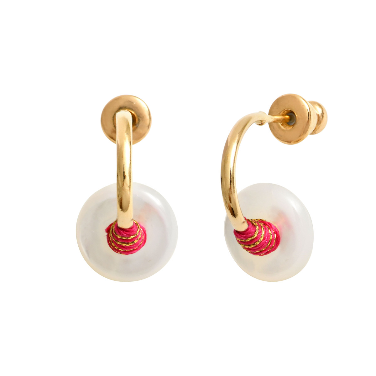 Mini boucles d'oreilles créoles babylone nacre et fils de soie SATELLITE PARIS Blanc