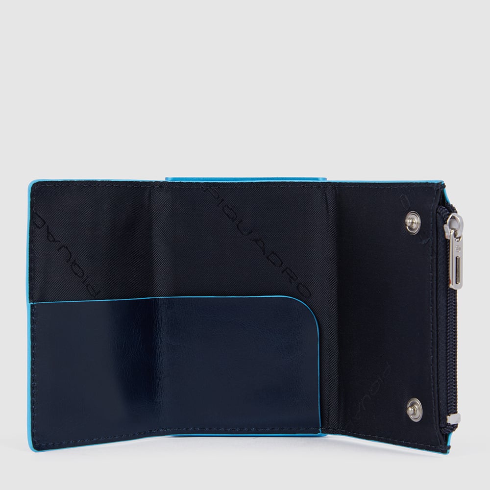 Wallet with sliding system and coin pocket PIQUADRO Blue