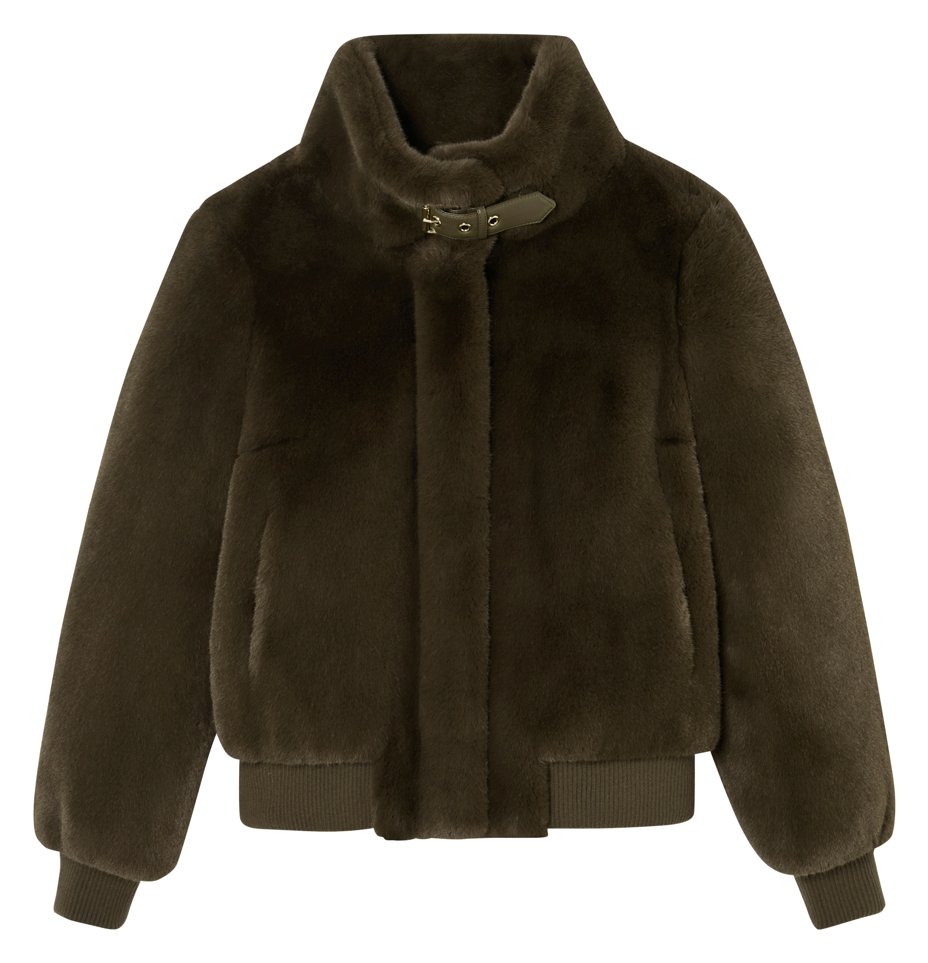 High-neck faux fur jacket ZAPA Khaki