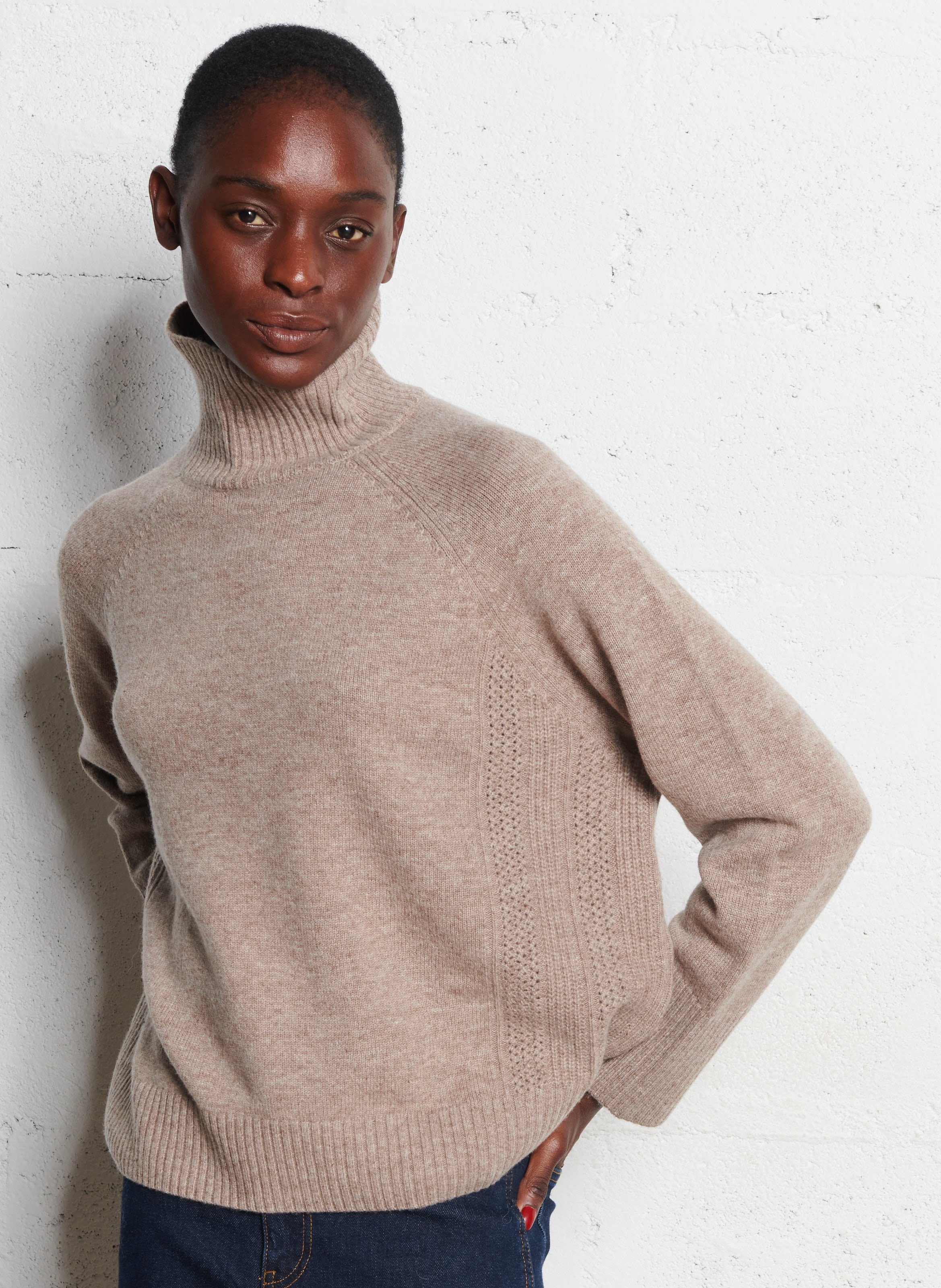 Boat-neck contrast-knit wool sweater  DES PETITS HAUTS