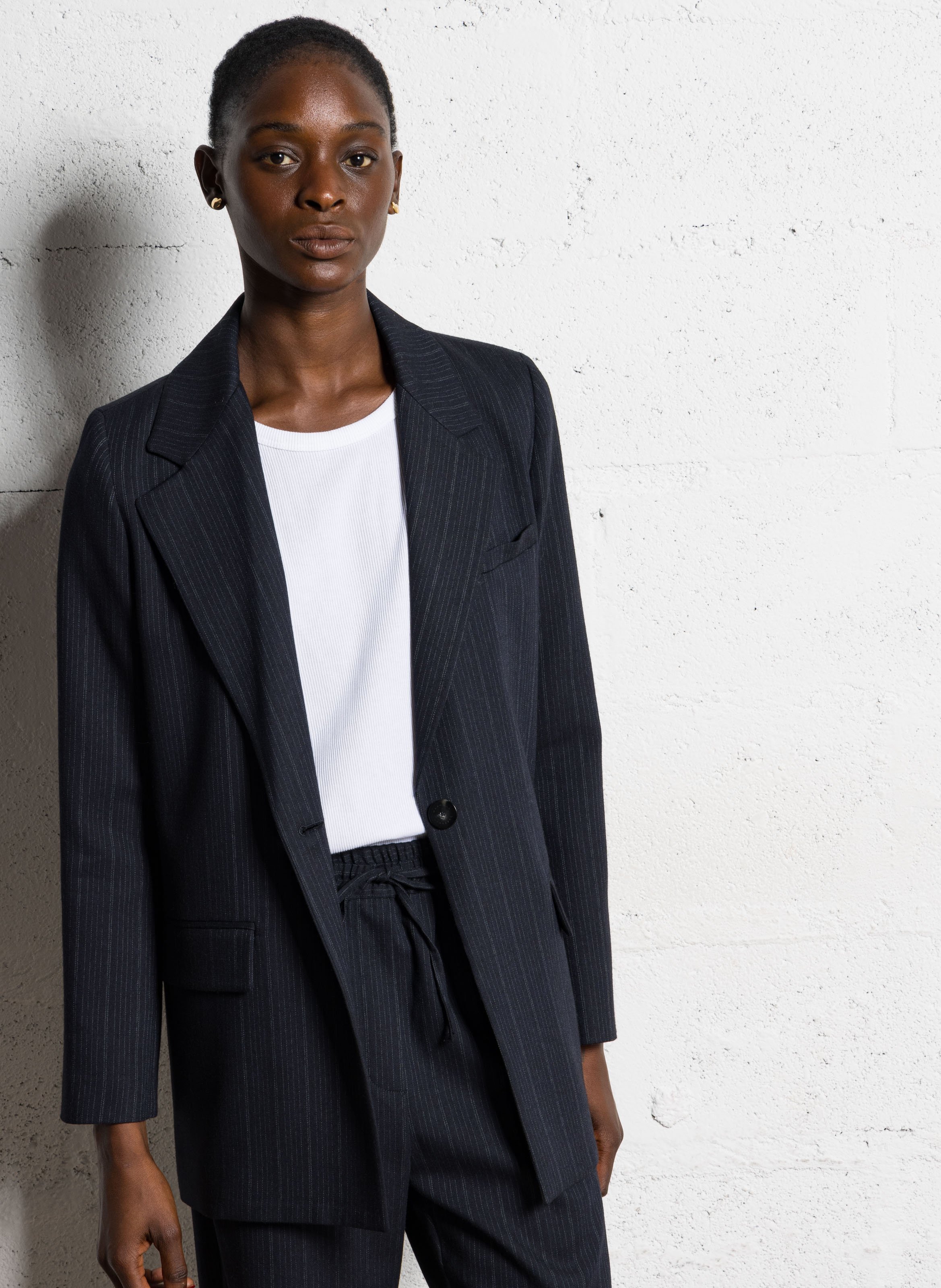 Veste col tailleur masculine en laine vierge MARGAUX LONNBERG Bleu