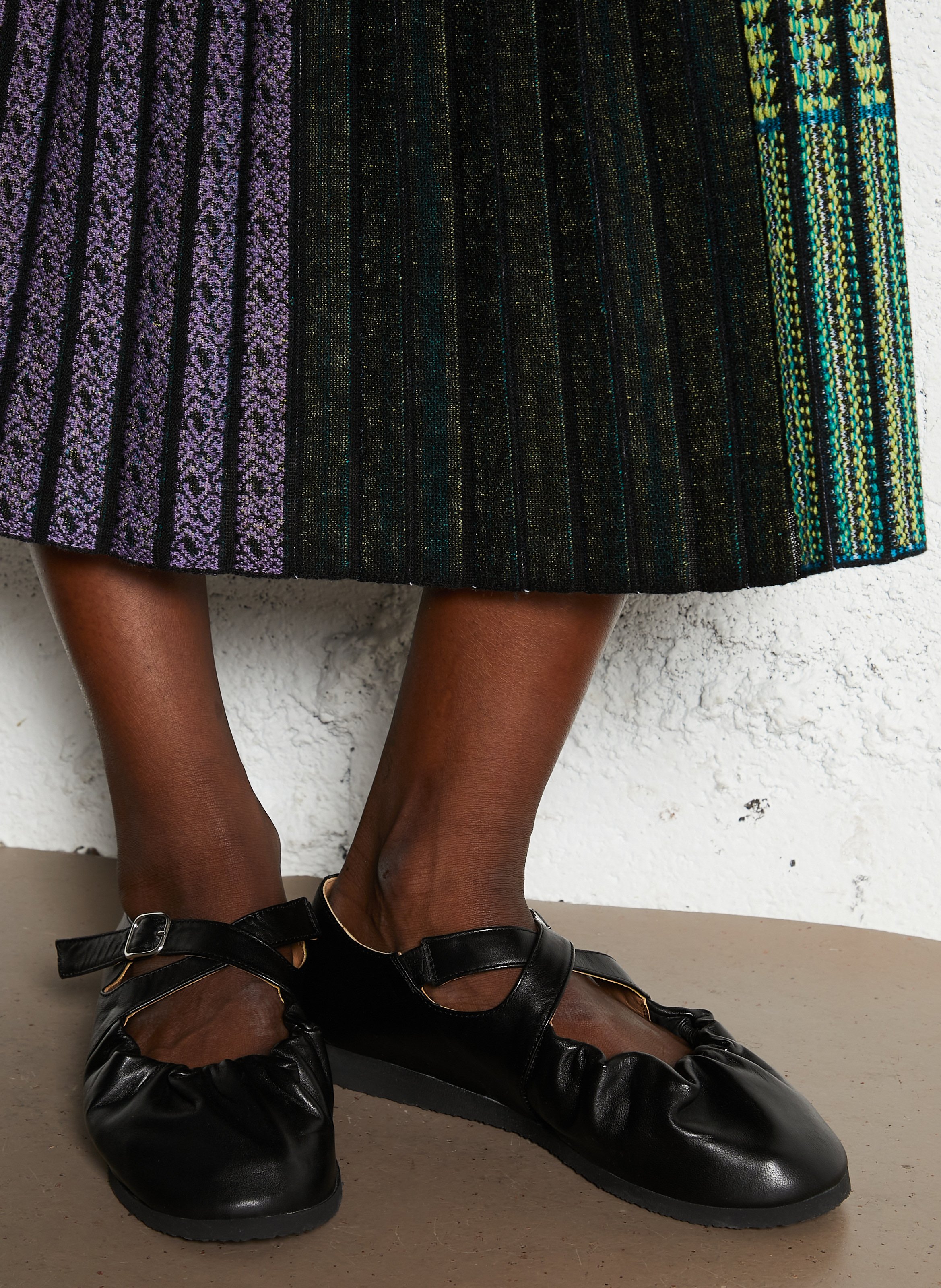 Elasticated leather ballet flats NAGUISA Black