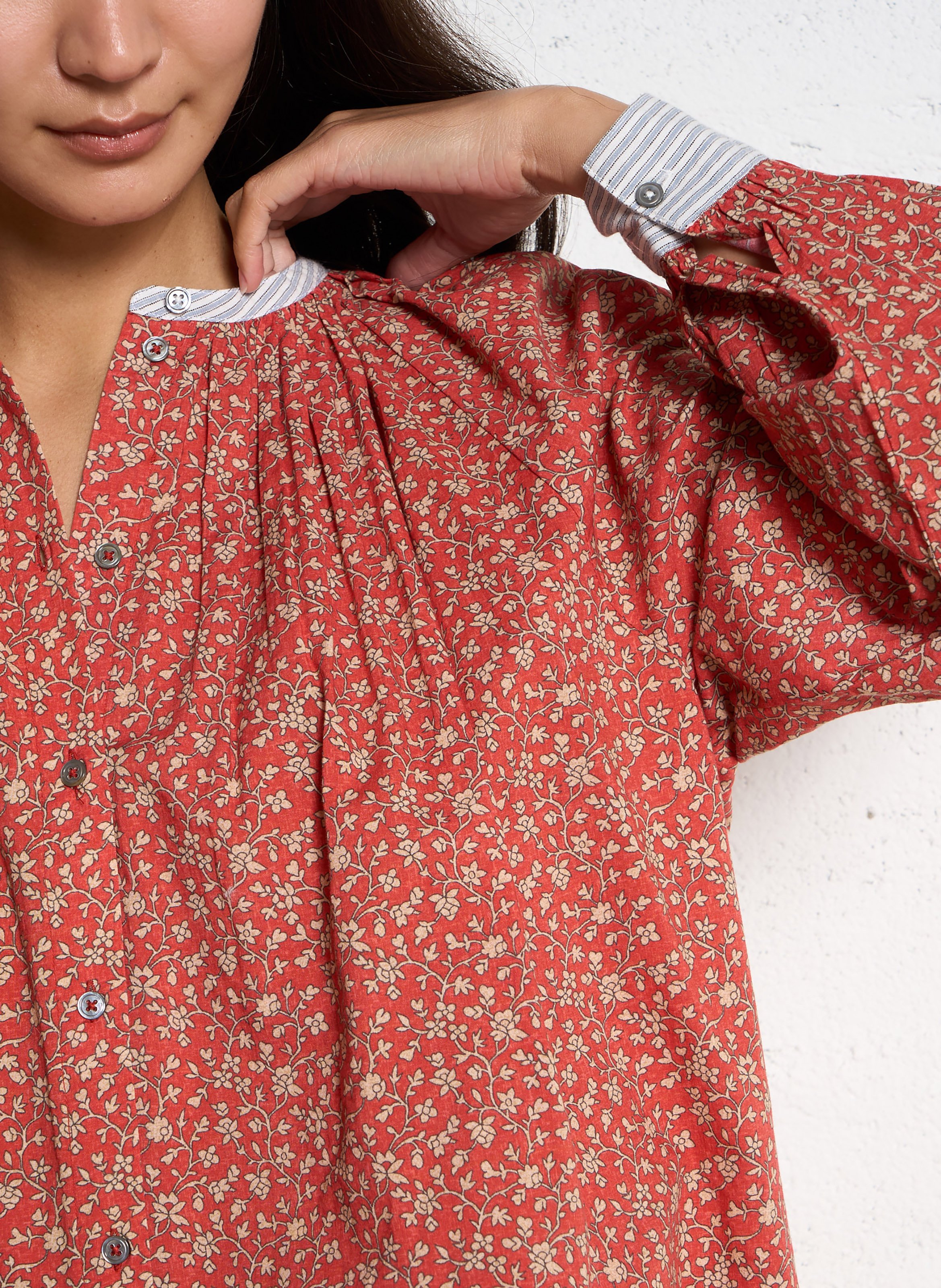 Round neck floral print cotton blouse HOD PARIS Red