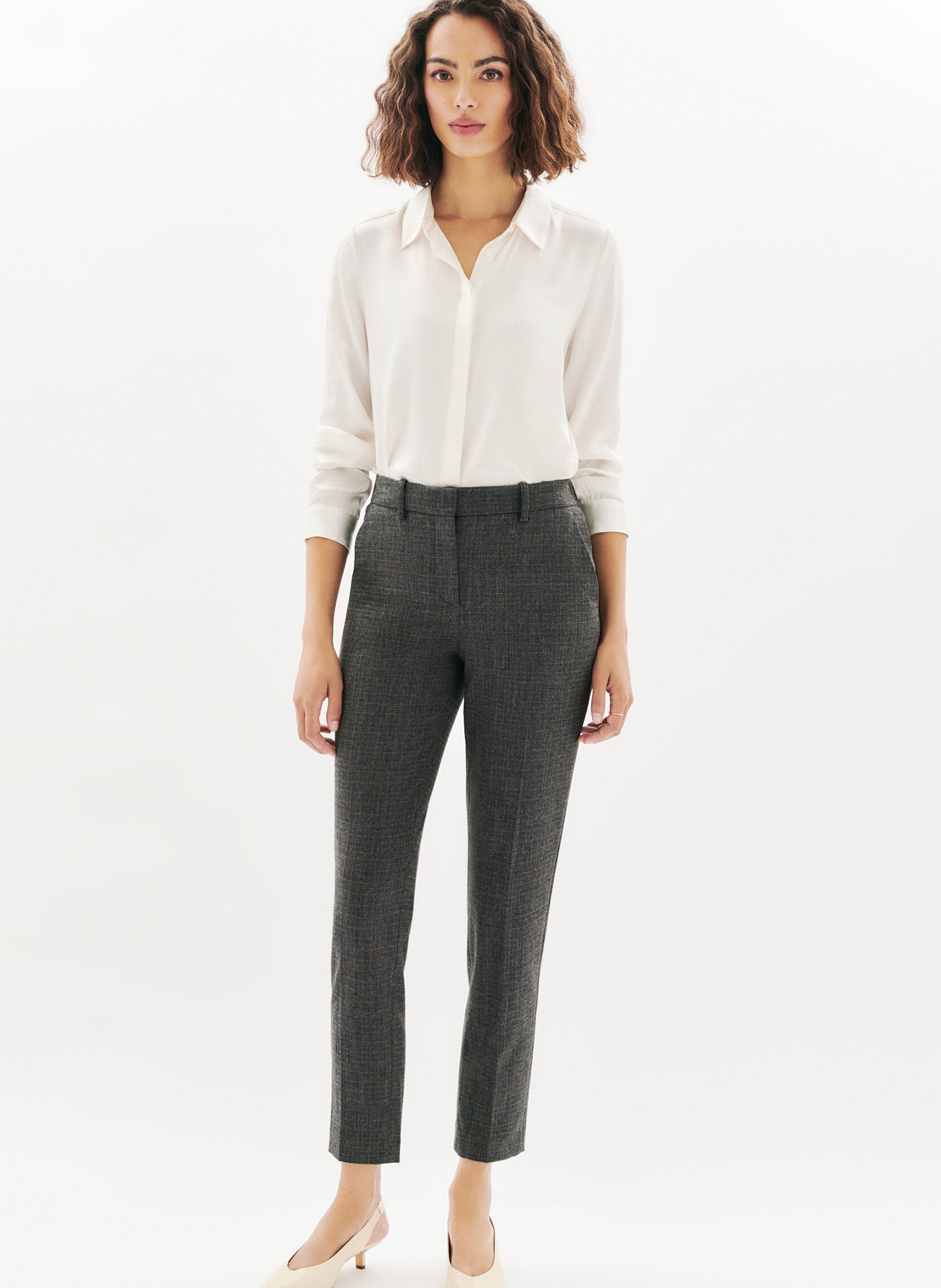 Pantalon droit à carreaux CAROLL Gris