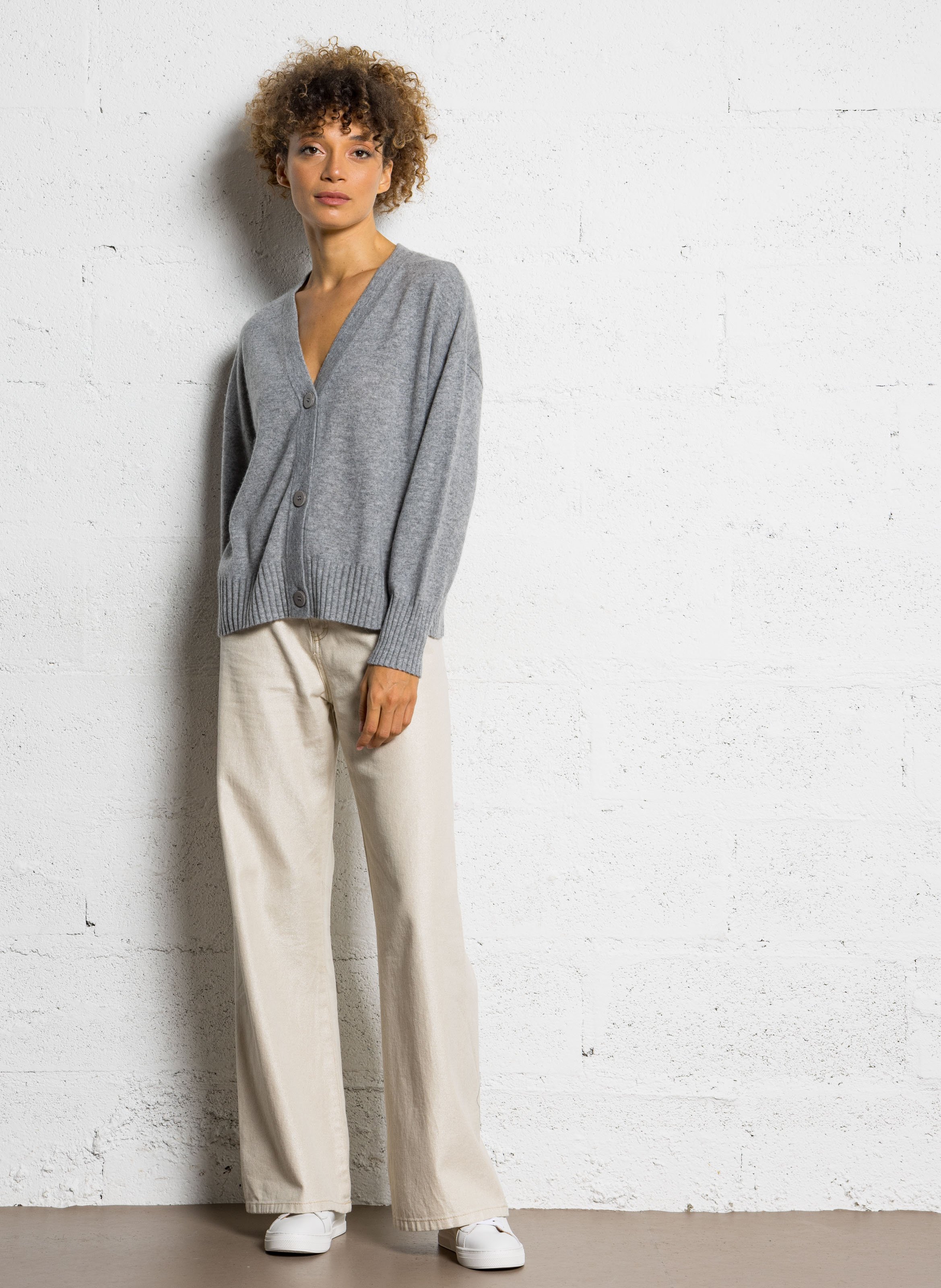 Fließendes Kaschmir-Weste mit V-Ausschnitt SUD EXPRESS Grau