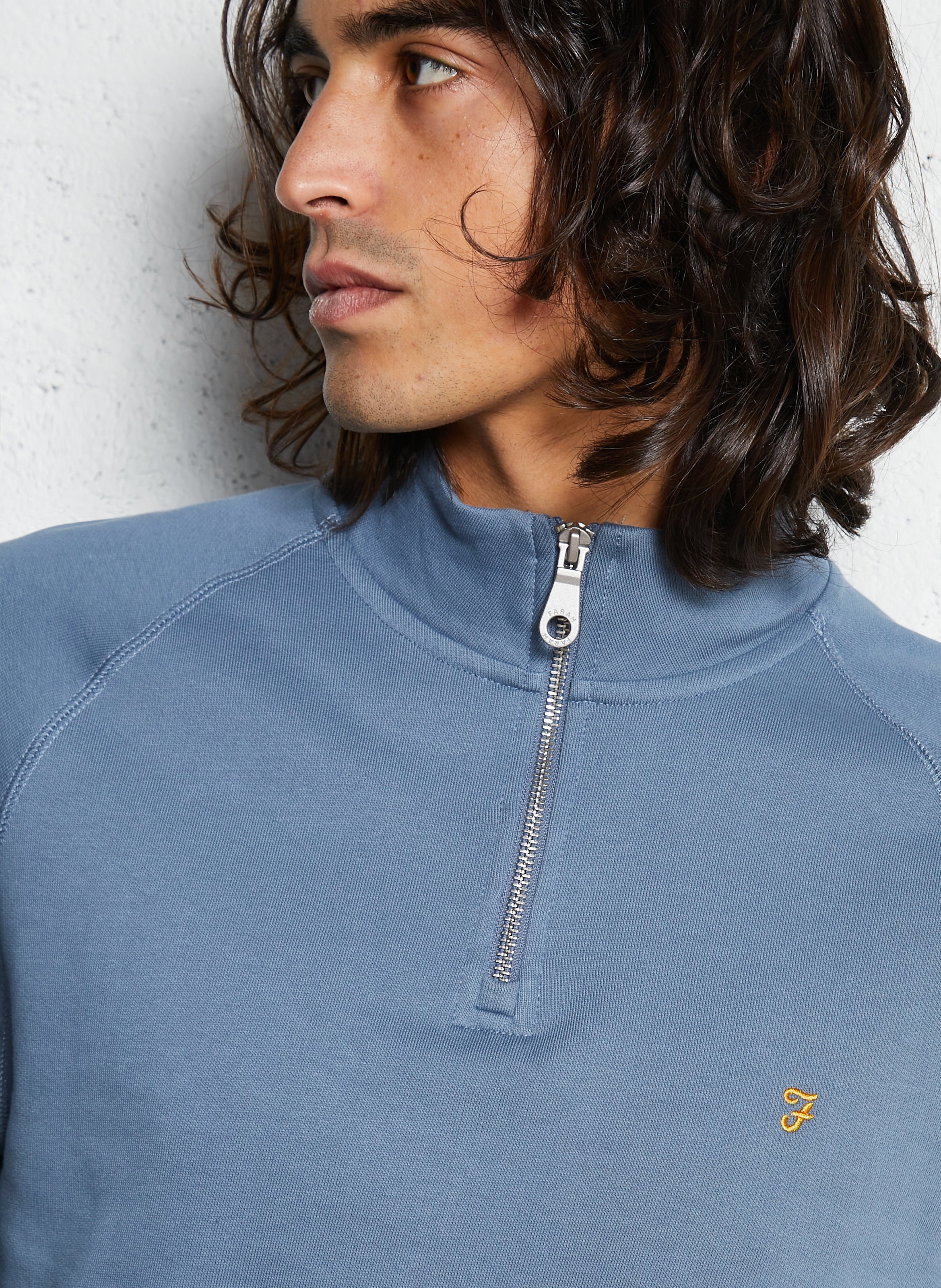 Sweat col zippé regular-fit en coton bio FARAH Bleu