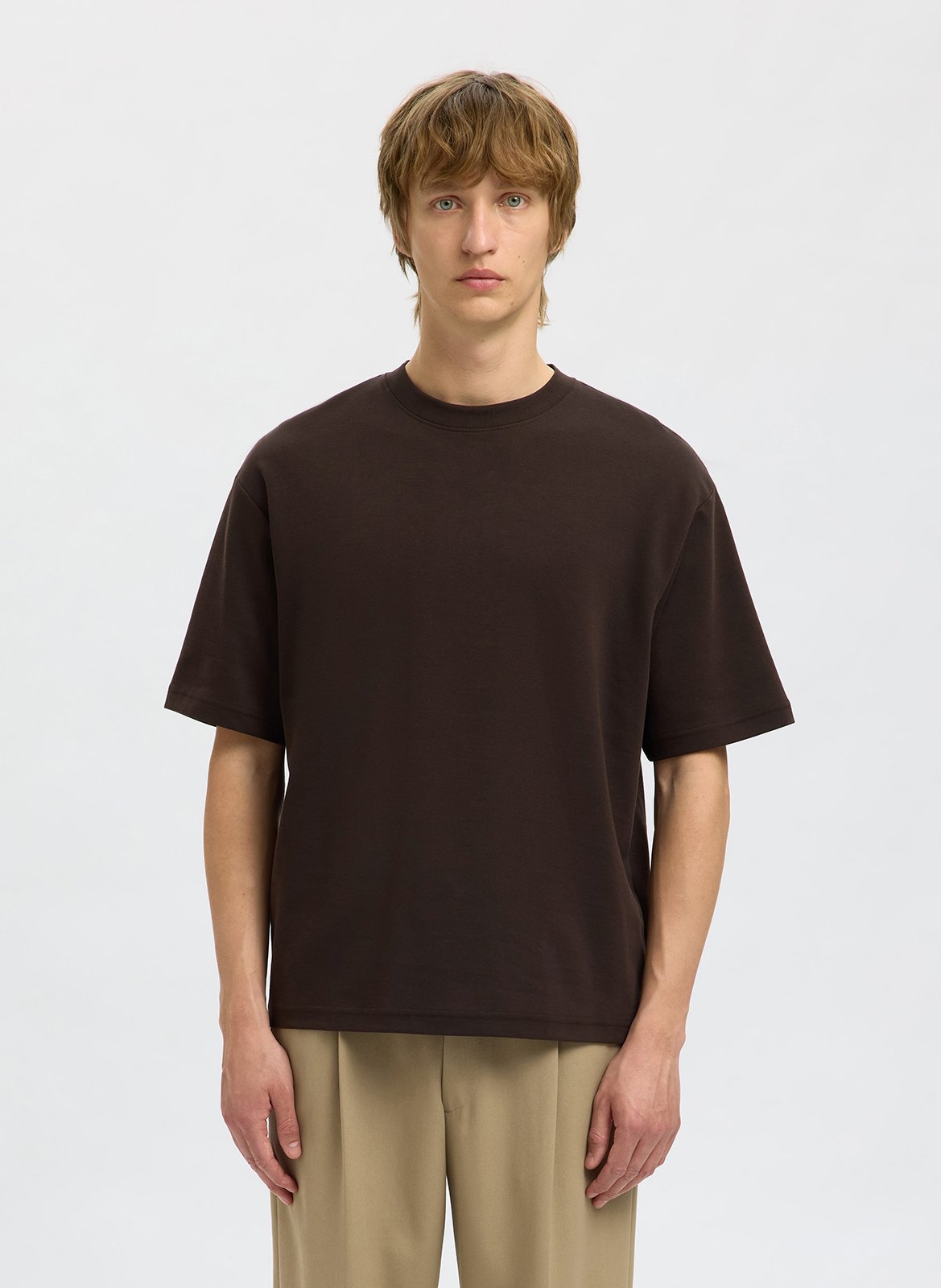 Tee-shirt oversize en coton bio mélangé SELECTED Marron