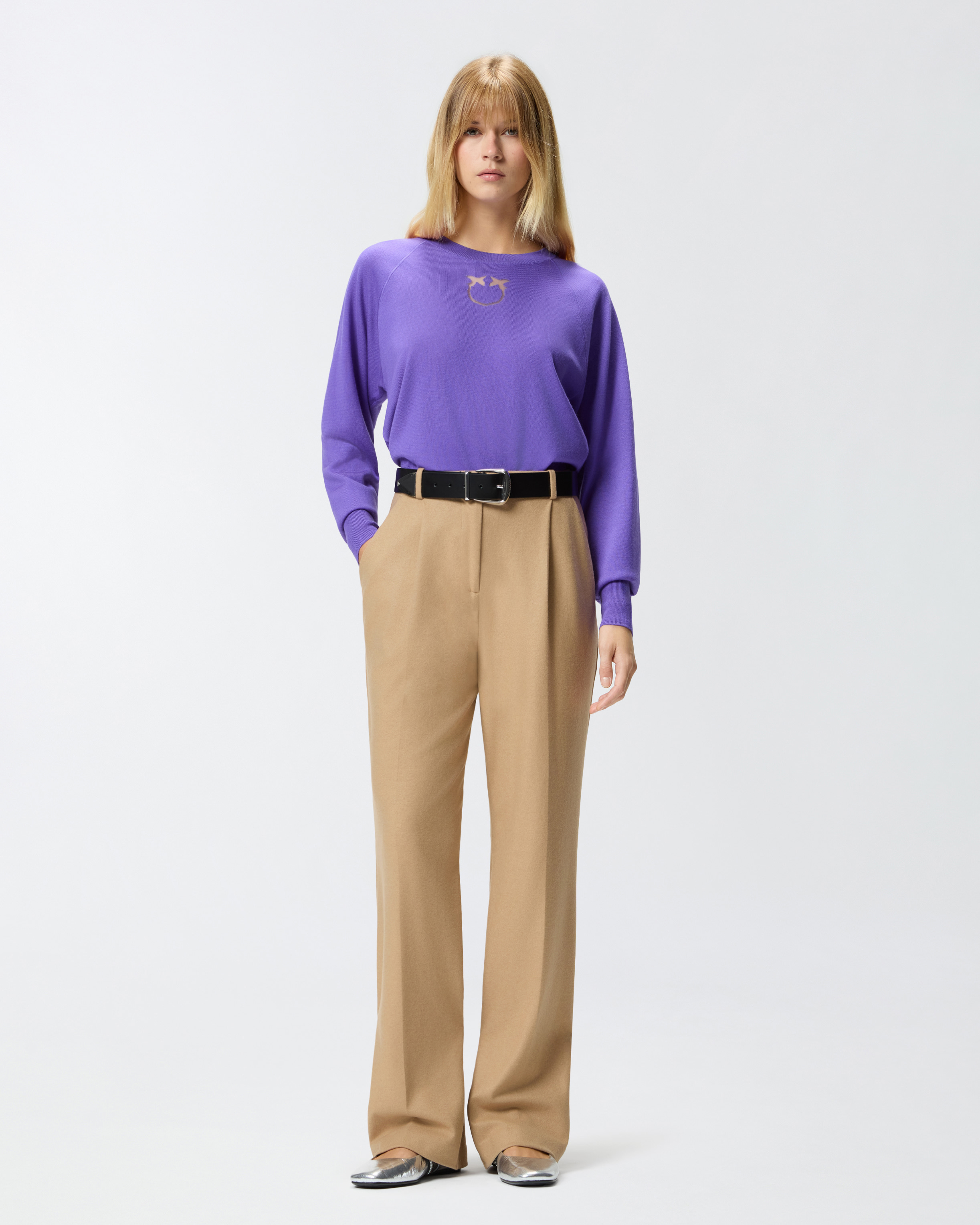 Sweater with love birds logo PINKO Purple