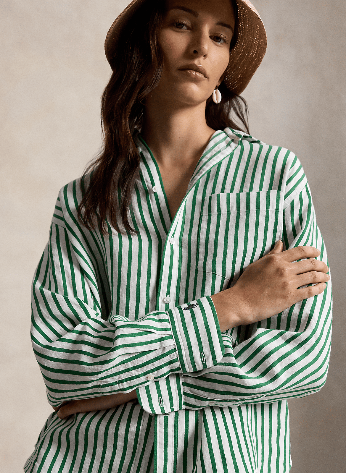 Gerade geschnittenes Hemd aus Leinen und Baumwolle mit Streifen POLO RALPH LAUREN Weiss