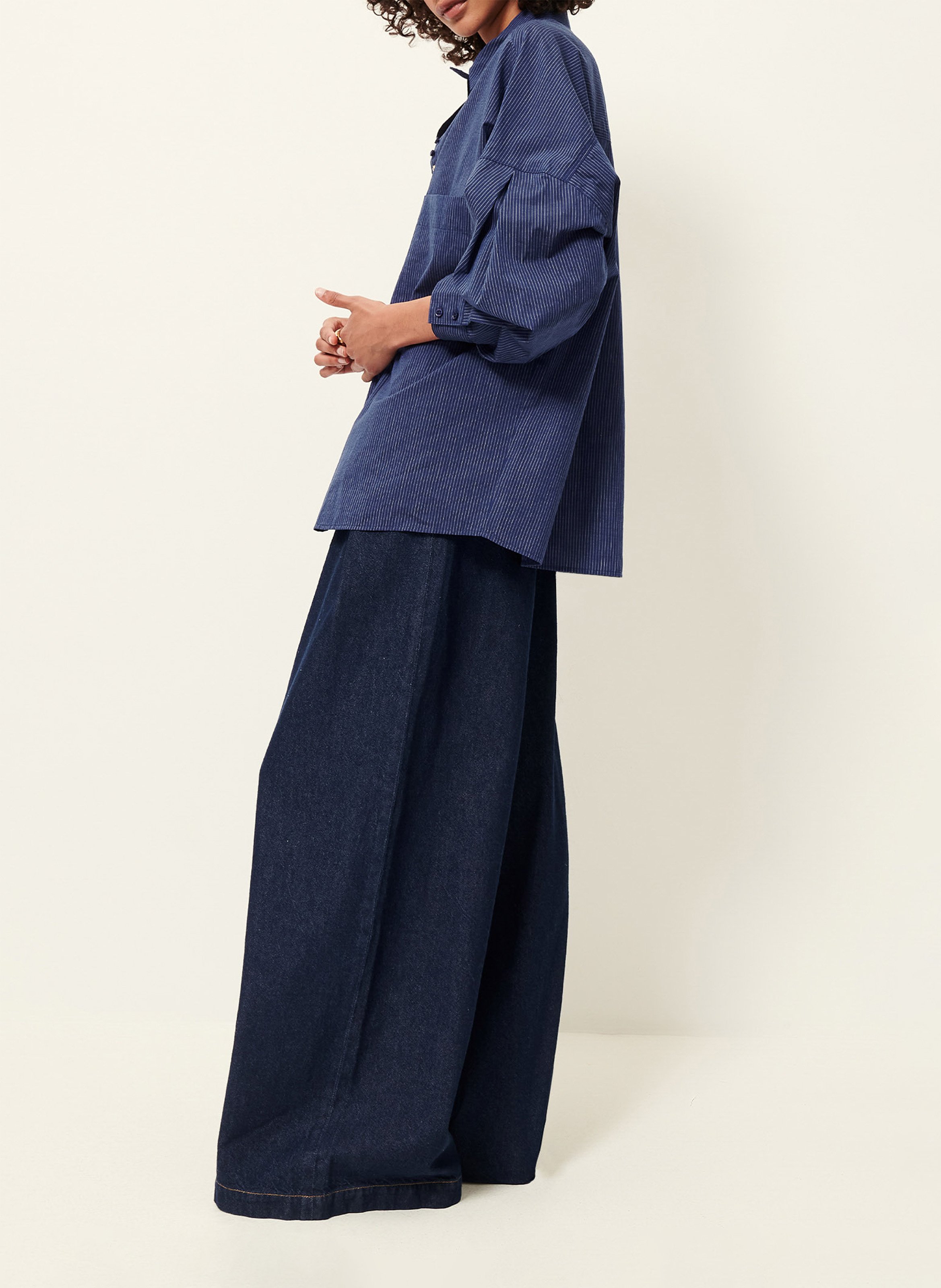 Loose-fit striped cotton shirt SESSUN Blue