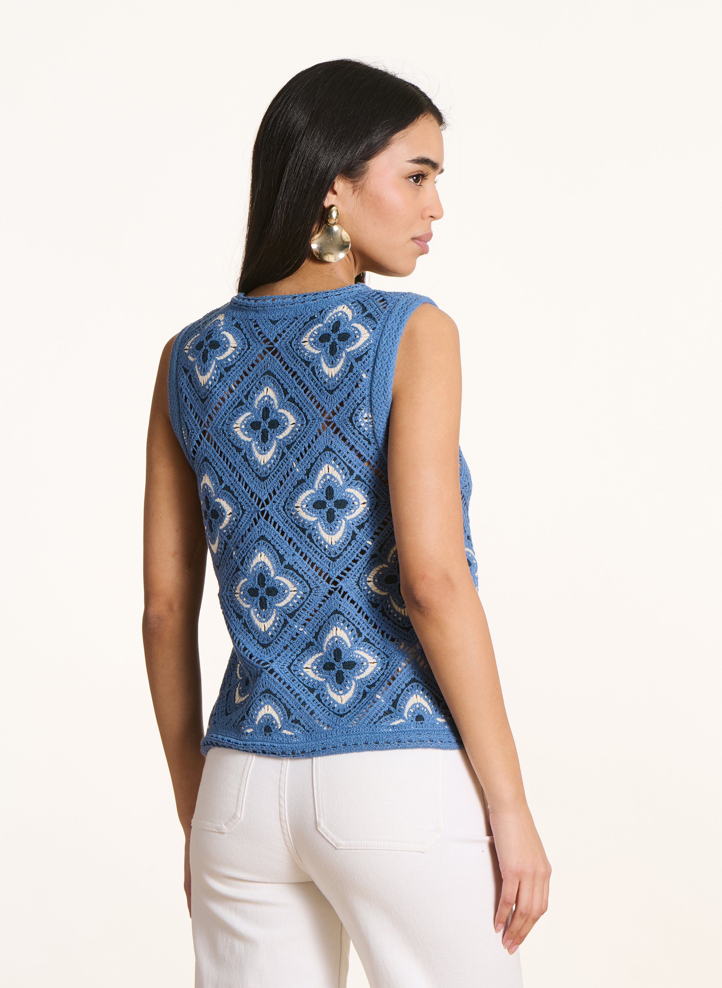 Organic cotton-blend round-neck sweater LA FEE MARABOUTEE Blue