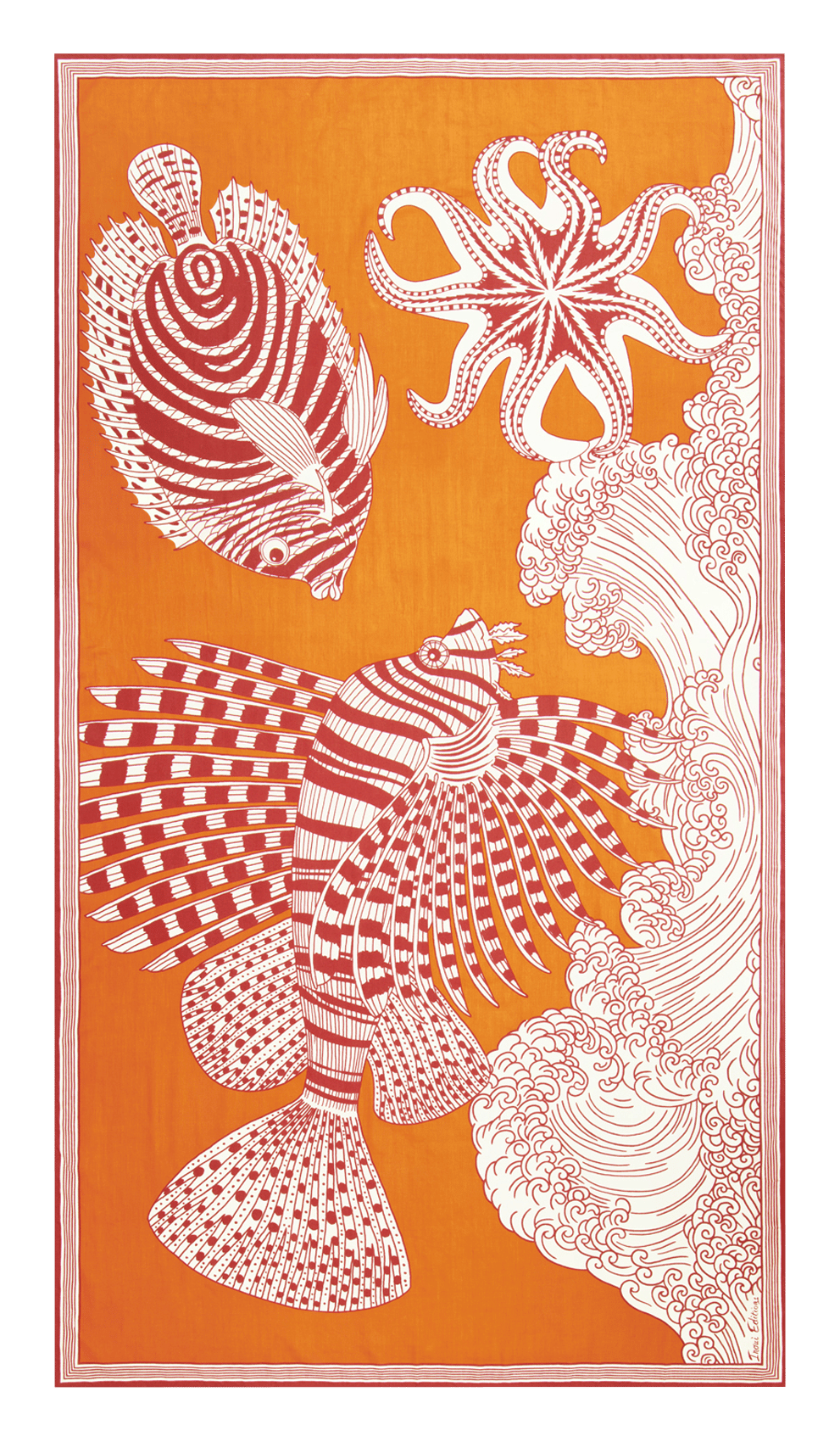 Foulard imprimé poissons en coton mélangé INOUI EDITIONS Orange