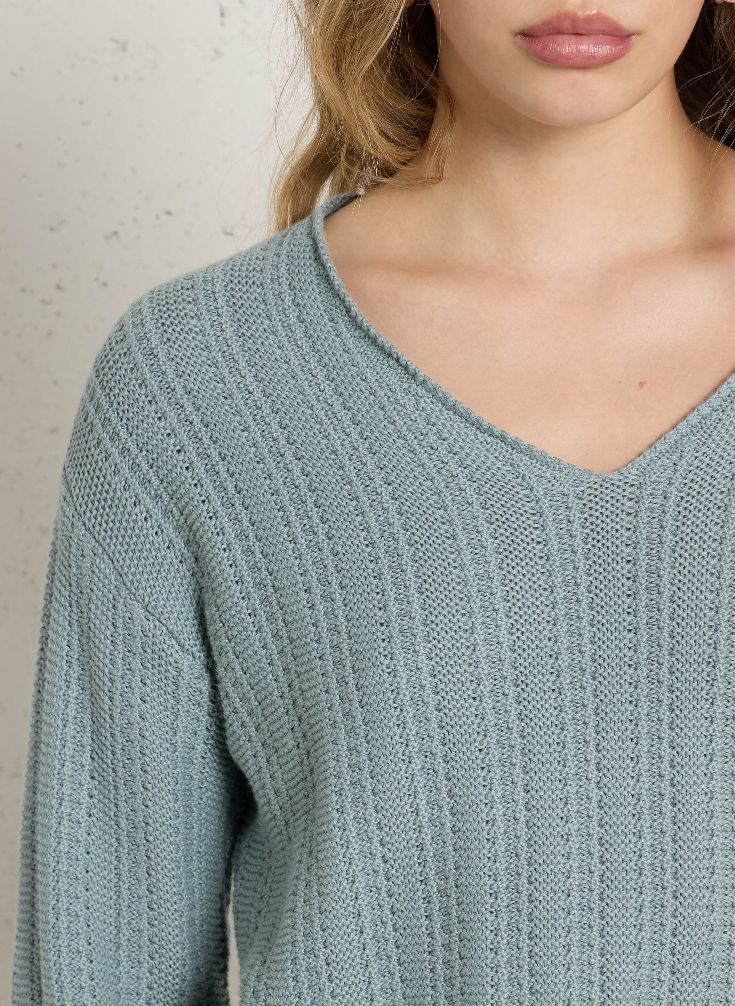 Straight V-neck cotton sweater SUD EXPRESS Blue