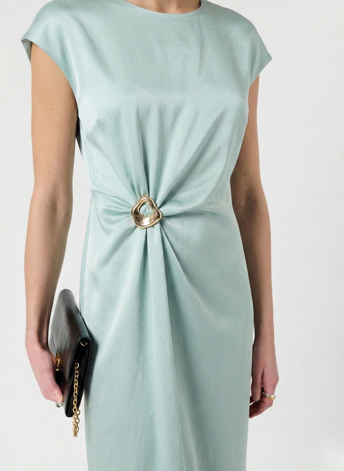 Robe midi col rond drapée unie GERARD DAREL Vert