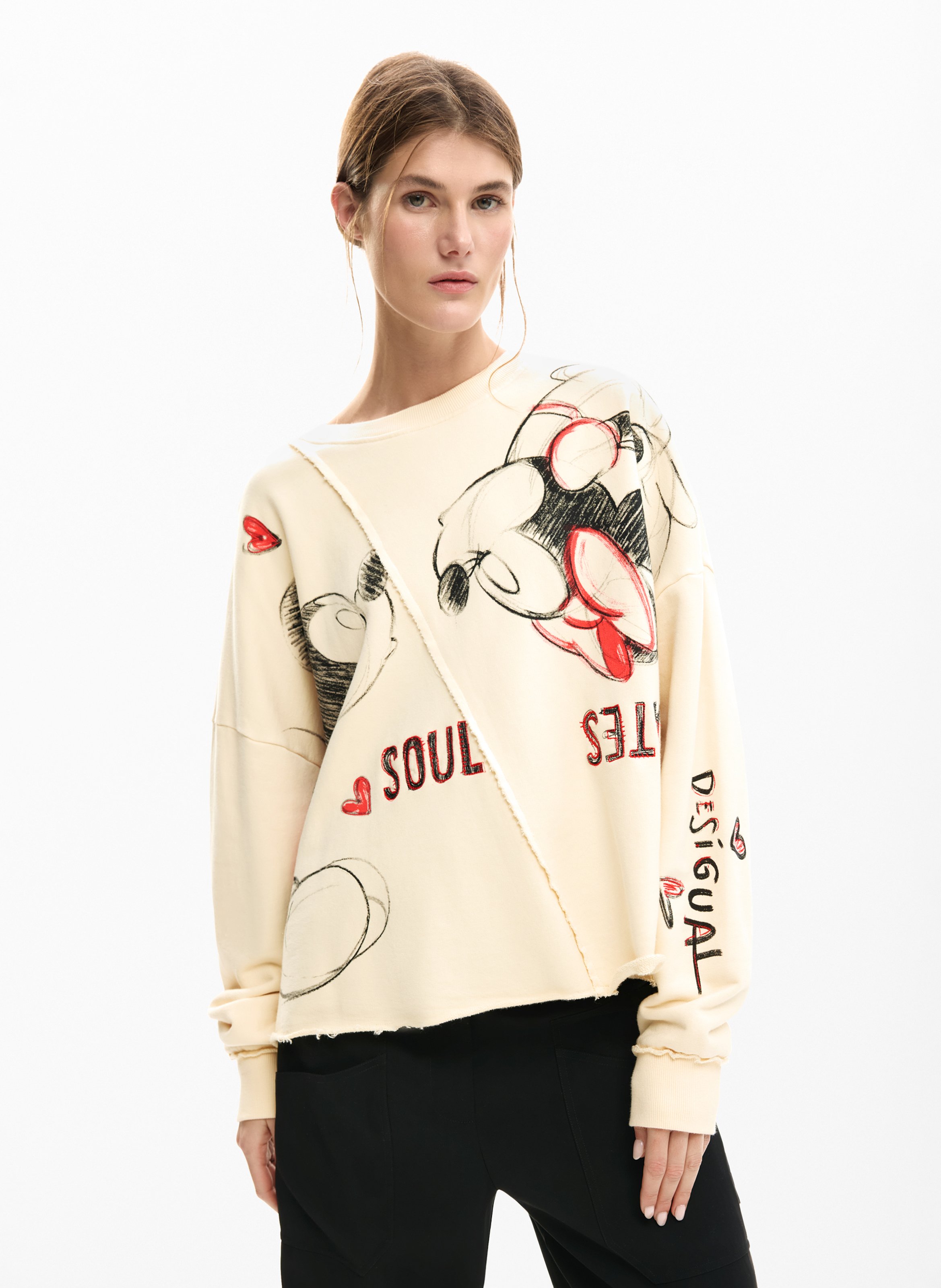 Sweat ample col rond à imprimé  DESIGUAL Noir