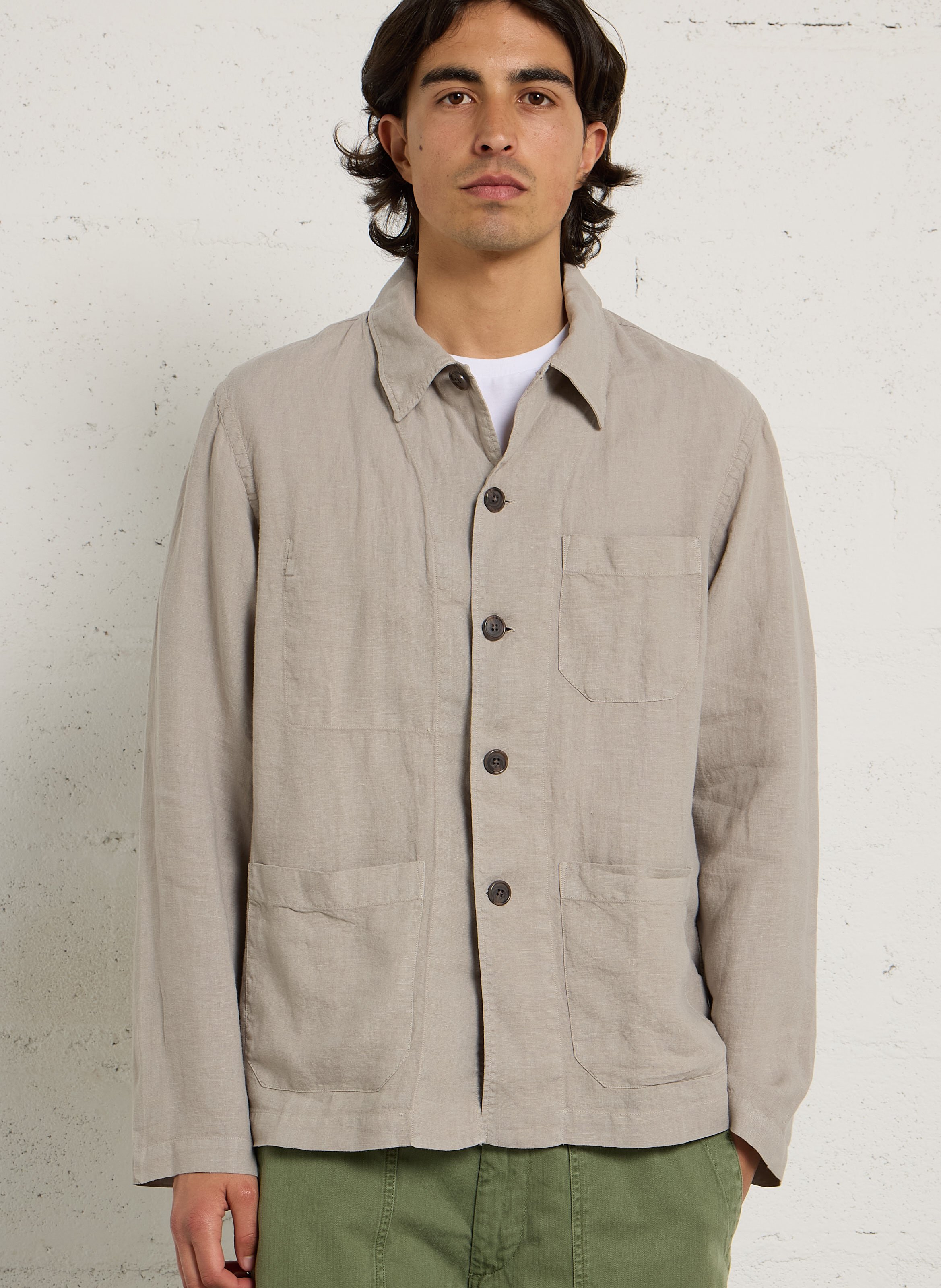 Hemdjacke aus Leinen mit klassischem Kragen HARTFORD Beige