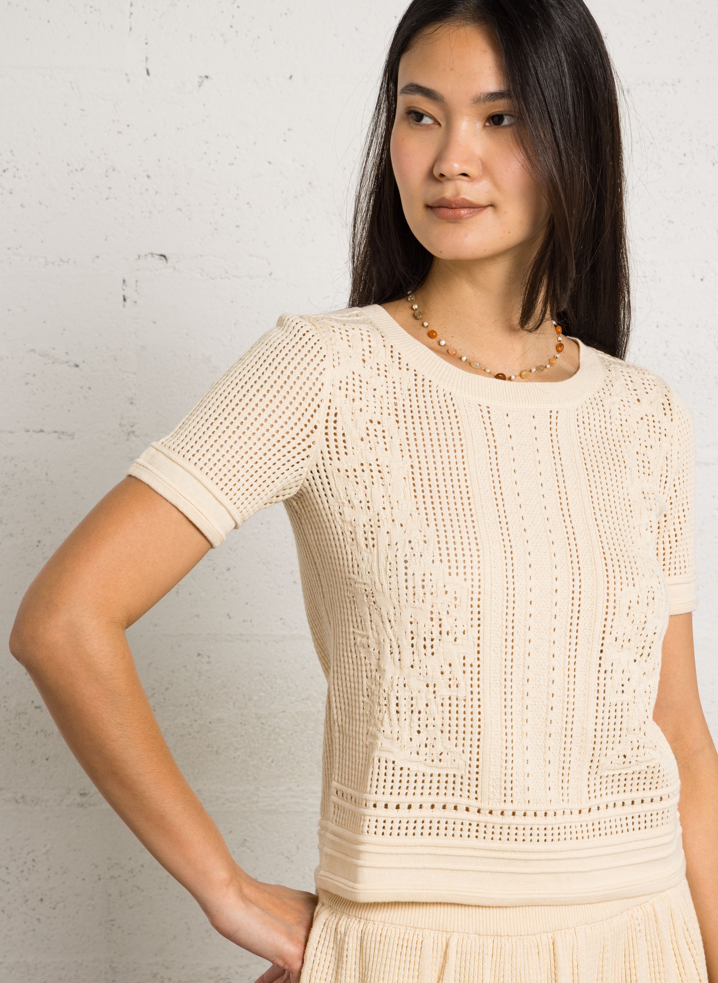 Top col rond en coton MAISON 123 Beige