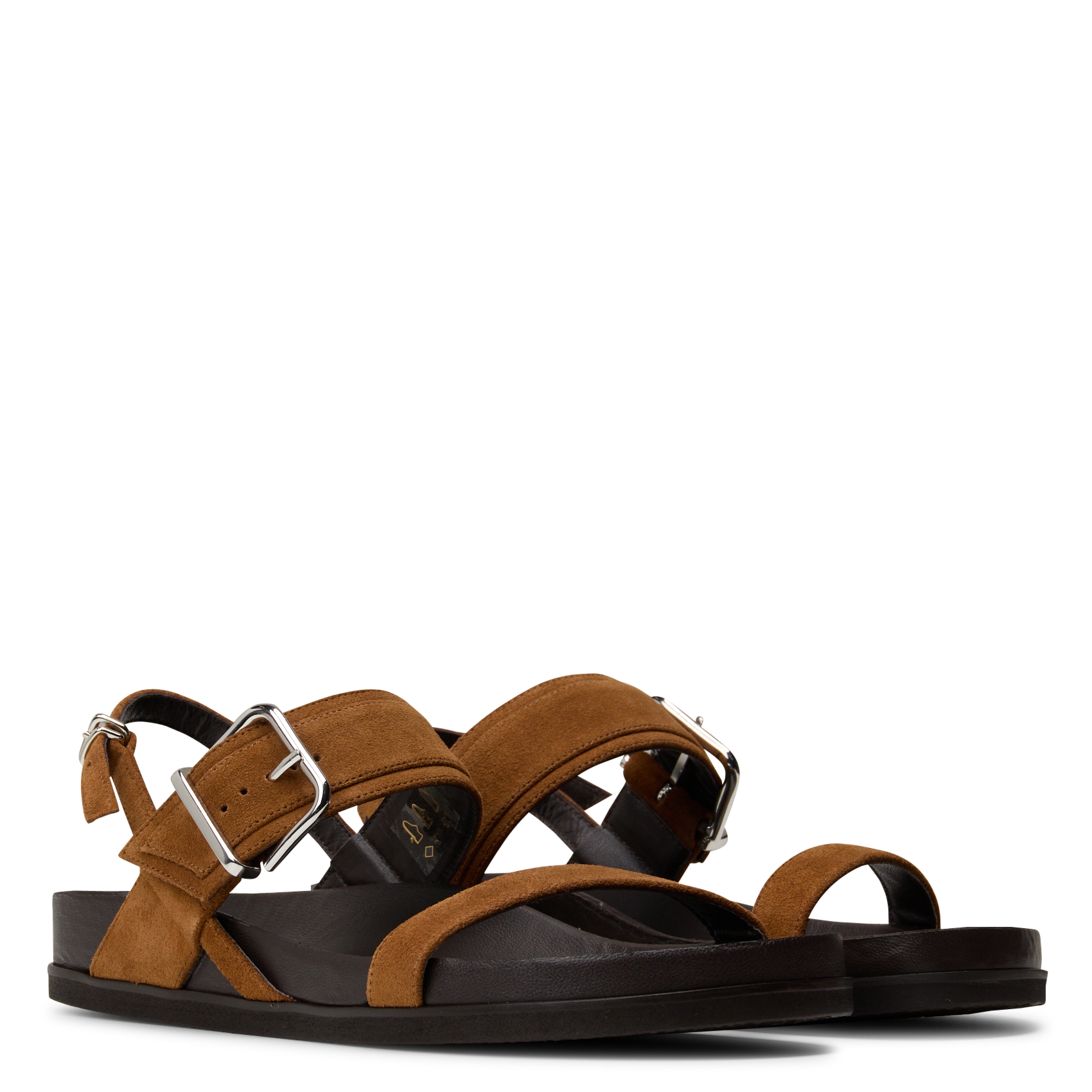 Sandales plates en cuir RIVECOUR Marron
