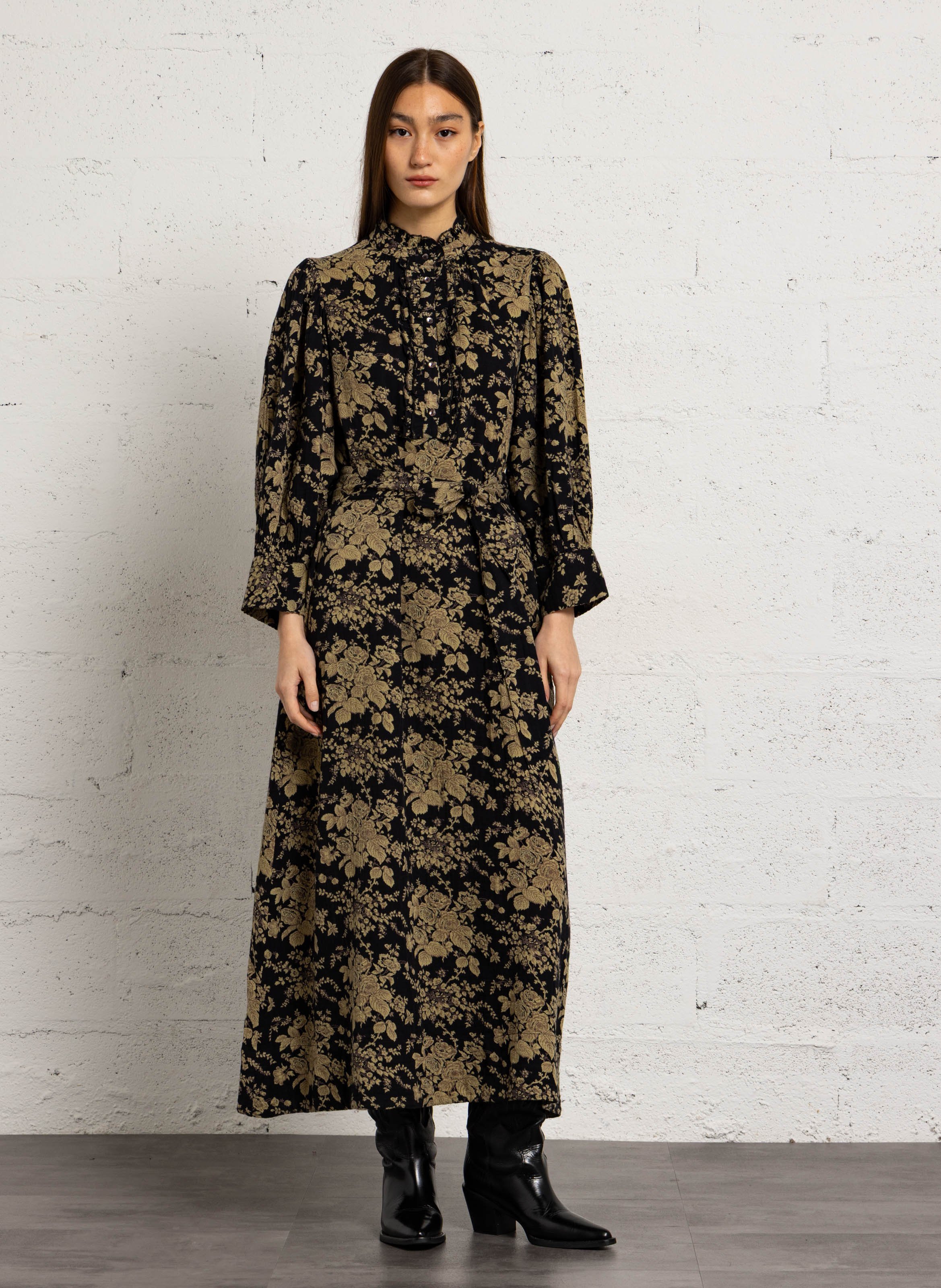 Gerade geschnittenes Maxikleid aus Baumwolle ANTIK BATIK Schwarz