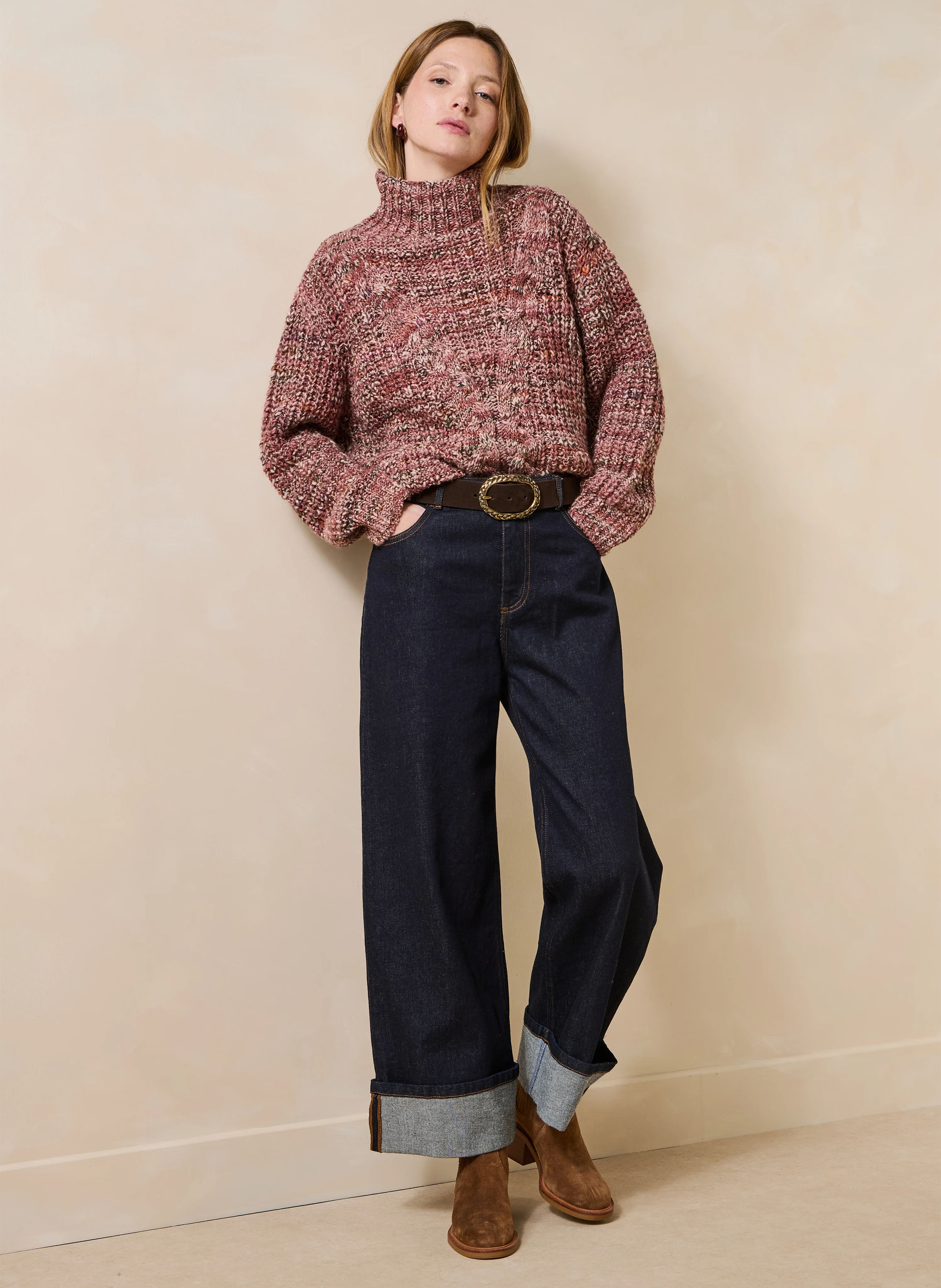 Straight high-neck knitted sweater | Pink LA FEE MARABOUTEE Women
