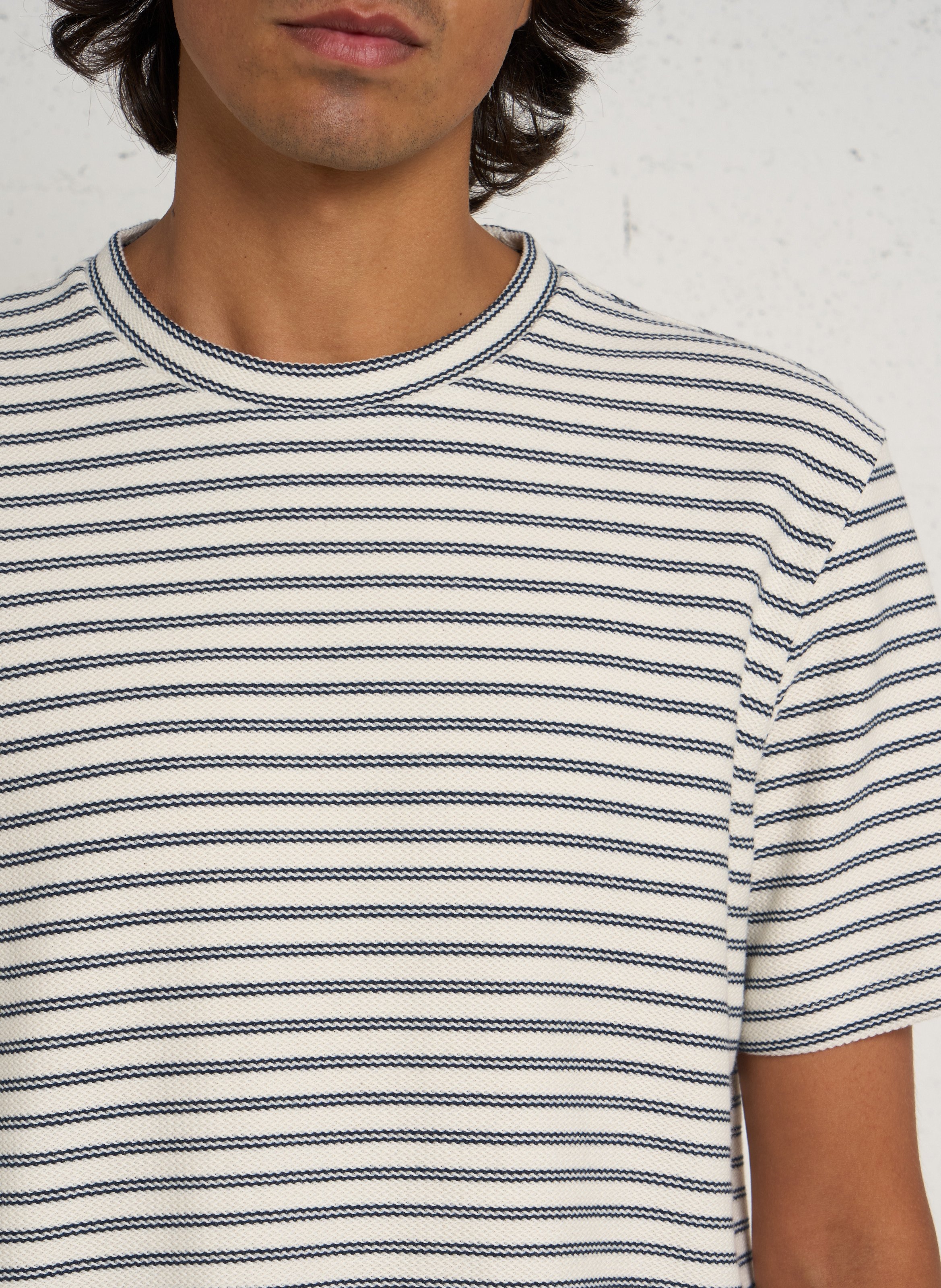 Gerader Rundhalsstreifen-T-Shirt aus Baumwollmischung IKKS Weiss