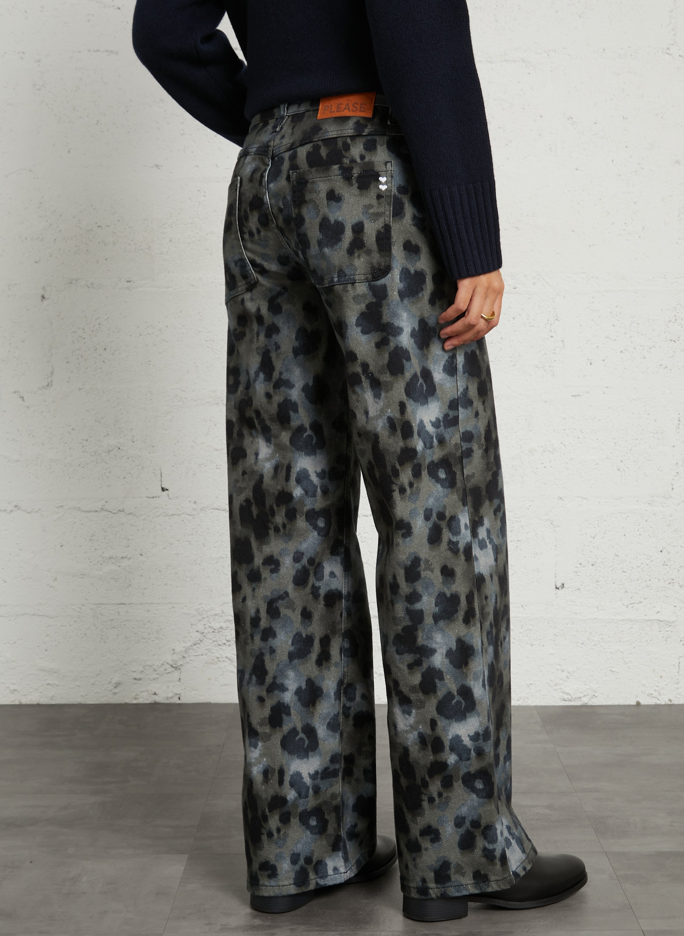 Weite Hose aus bedruckter Baumwollmischung PLEASE Blau